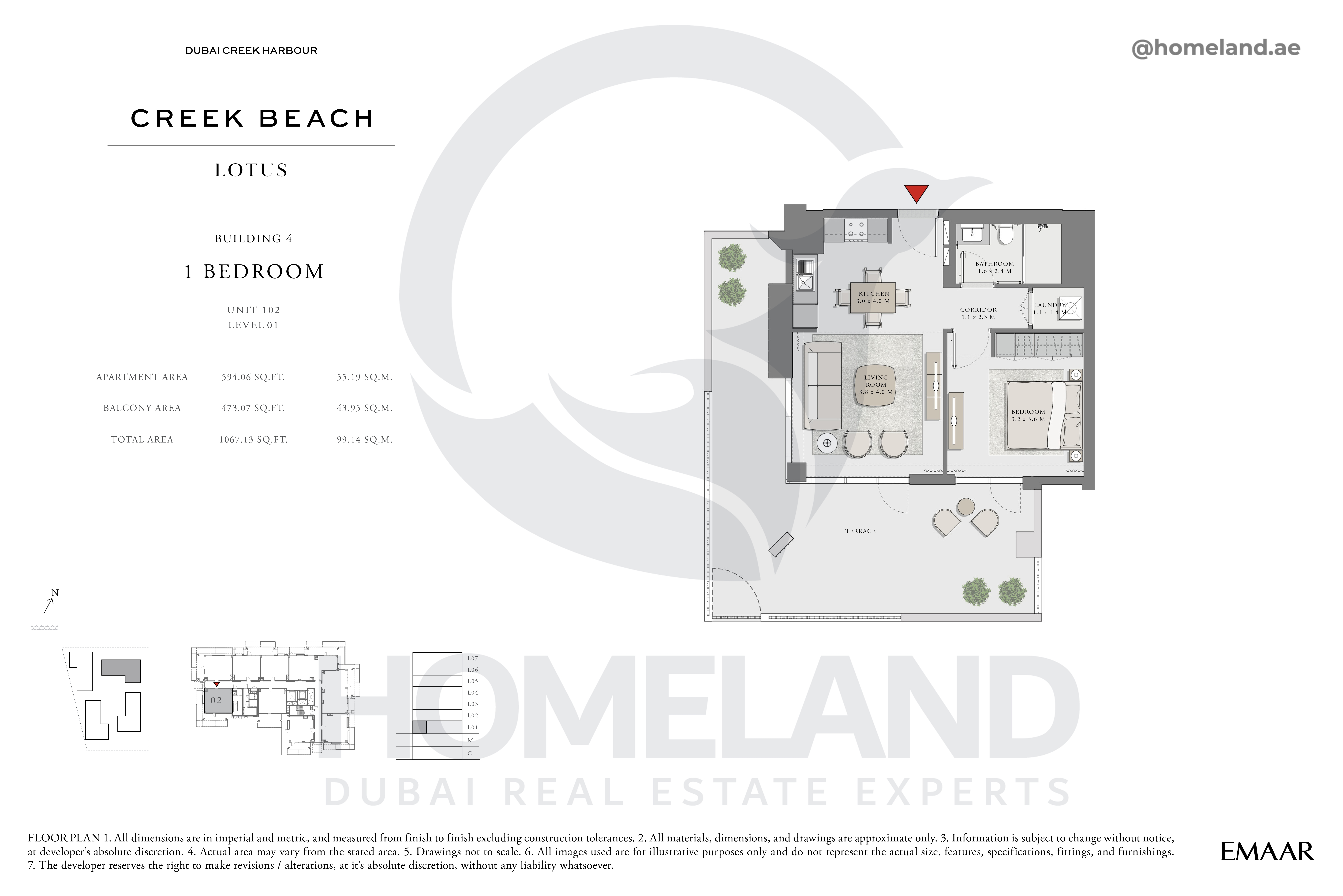 Lotus, 1 BR, Unit 102, Level 1, 1067 SQFT