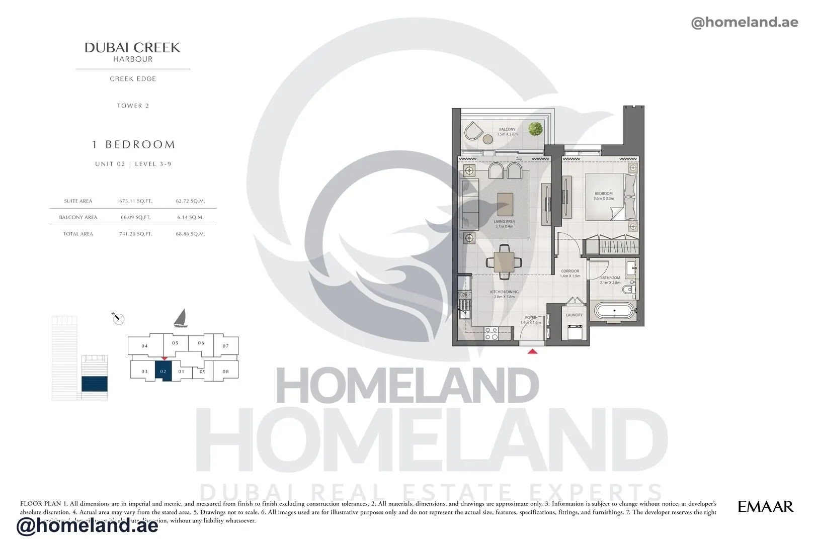 Creek Edge, Tower 2, 1 BR, Unit 02, Level 3-9, 741 SQFT