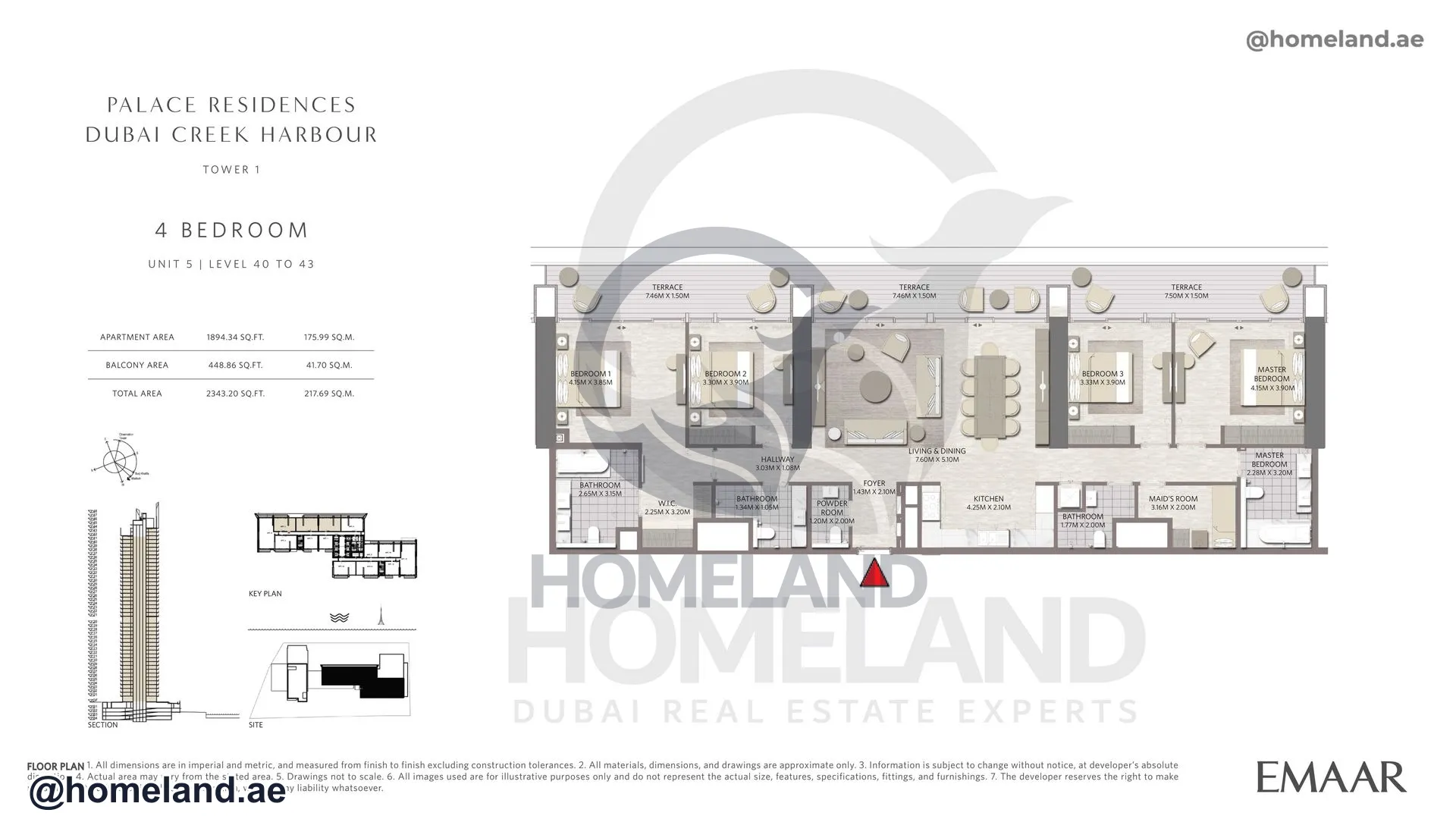 Palace Residences, Tower 1, 4 BR, Unit 5, Level 40 to 43, 2343 SQFT