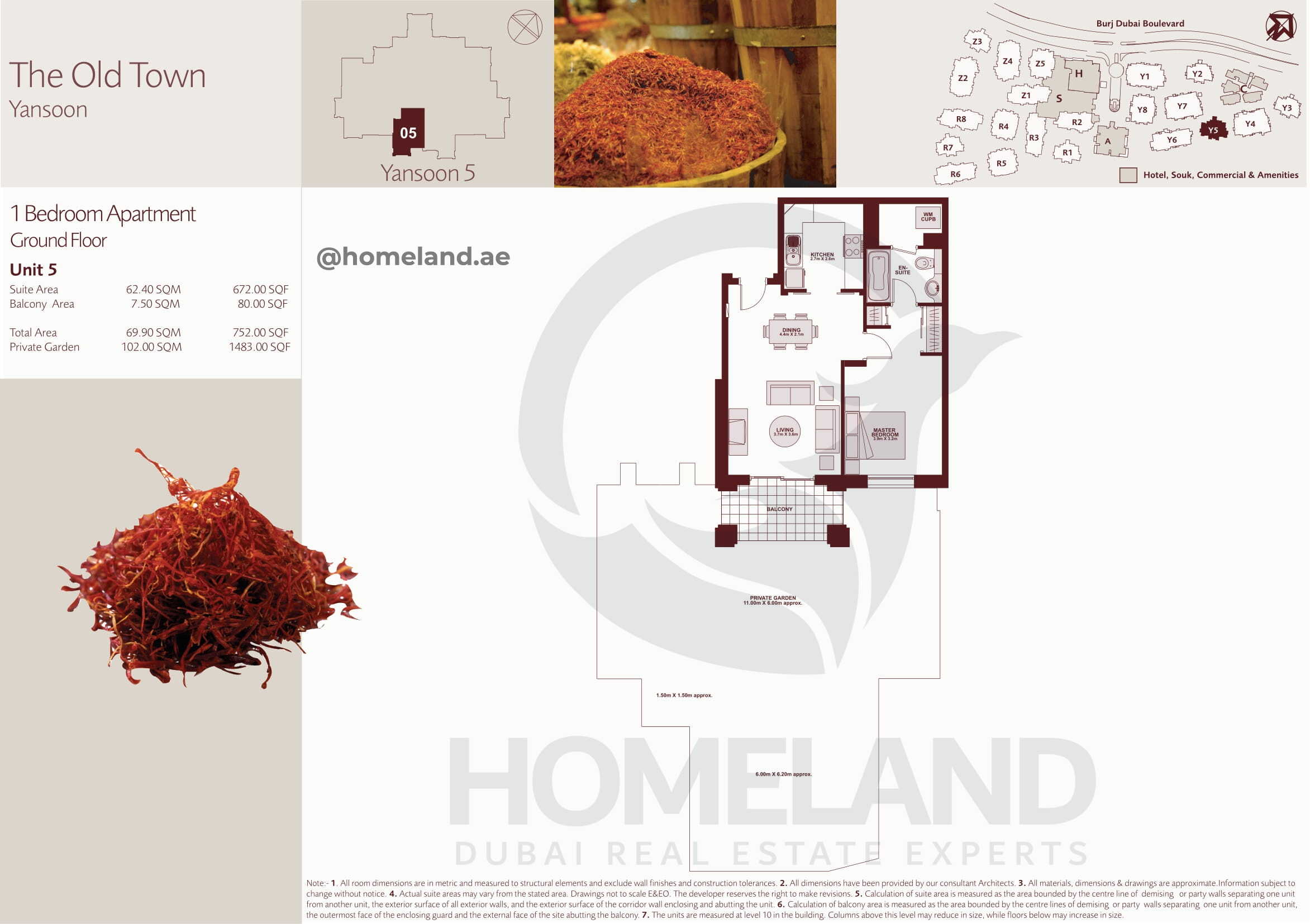The Old Town Yansoon 5, Ground Floor, 1 BR, Unit 5, 752+Garden SQFT