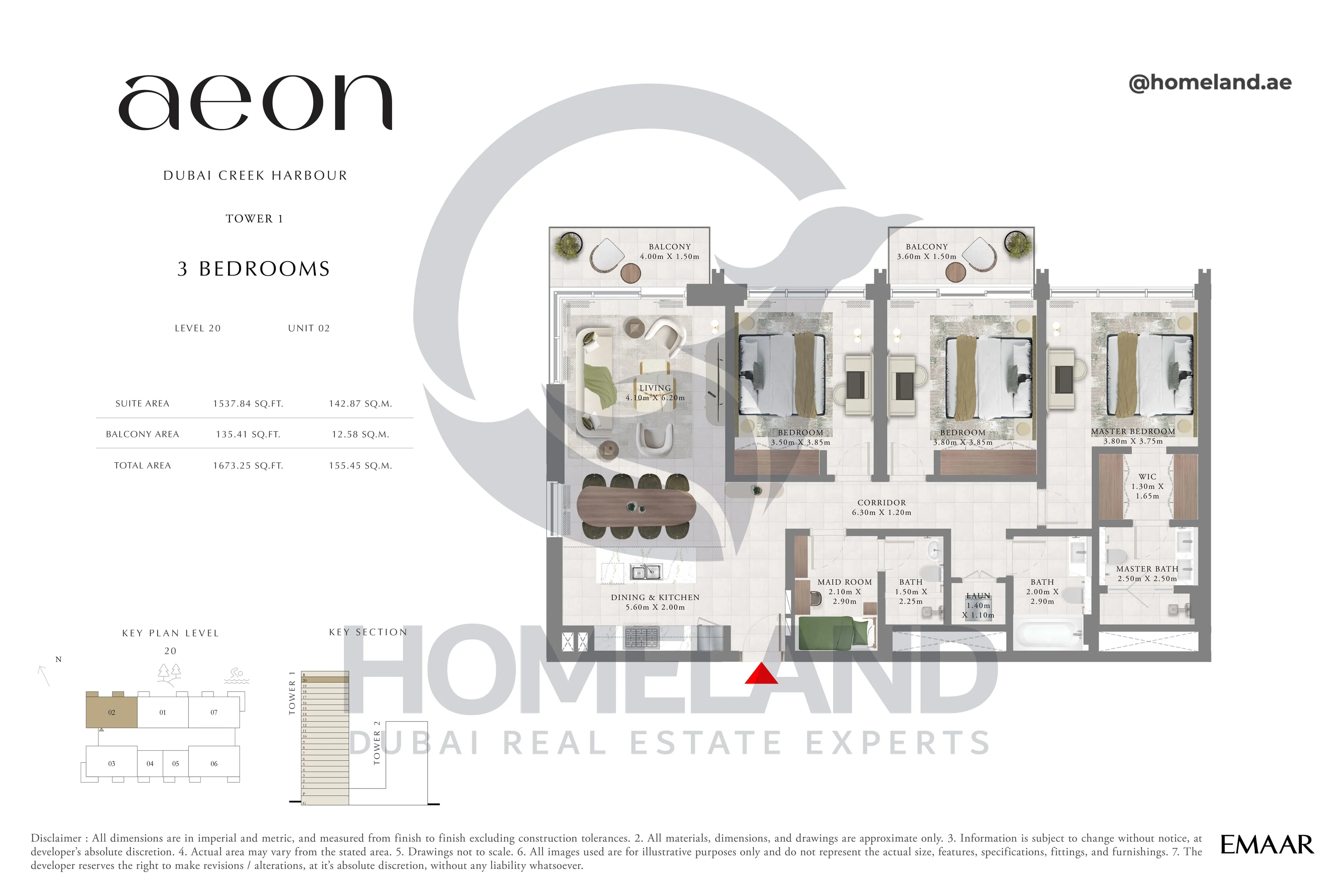 Aeon, Tower 1, 3 BR, Level 20, Unit 02, 1673 SQFT