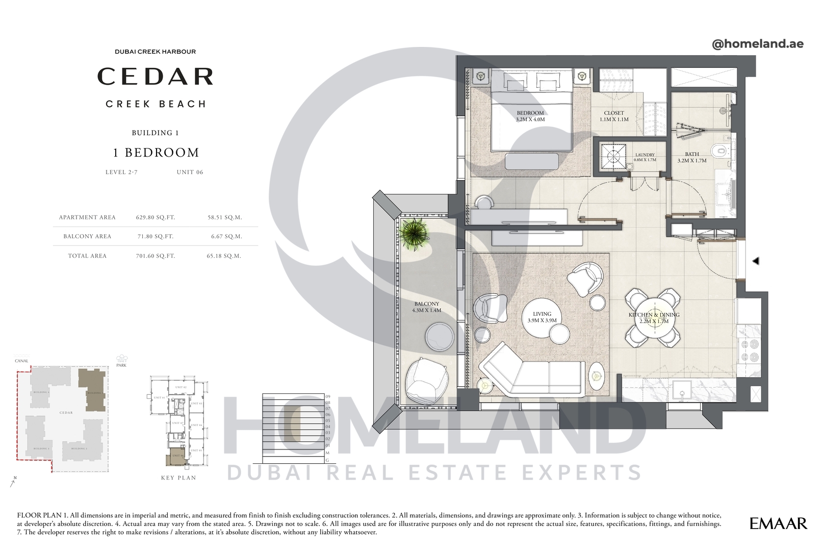 Cedar, Building 1, 1 BR, Level 2-7, Unit 06, 701 SQFT