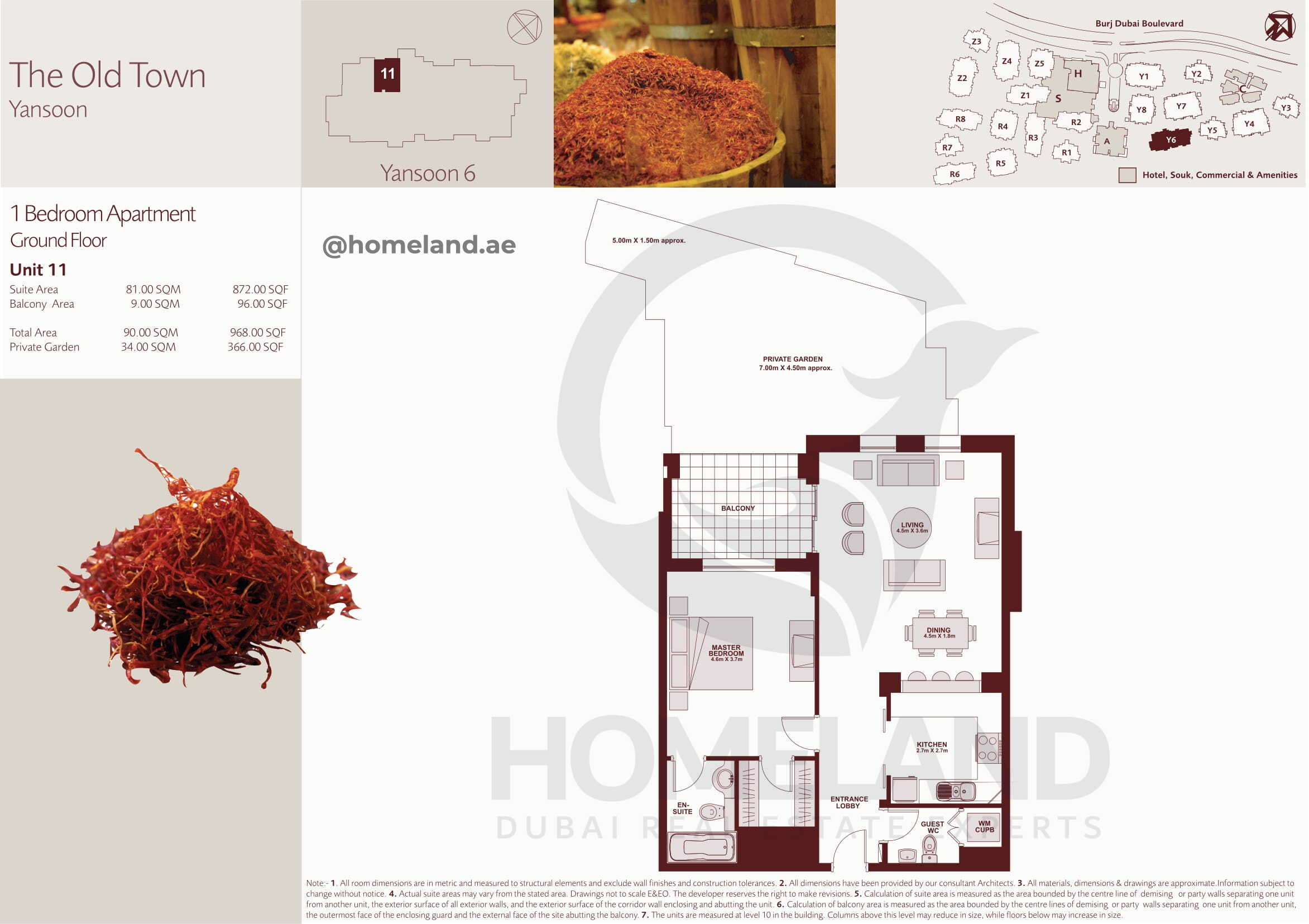 The Old Town Yansoon 6, Ground Floor, 1 BR, Unit 11, 968+Garden SQFT