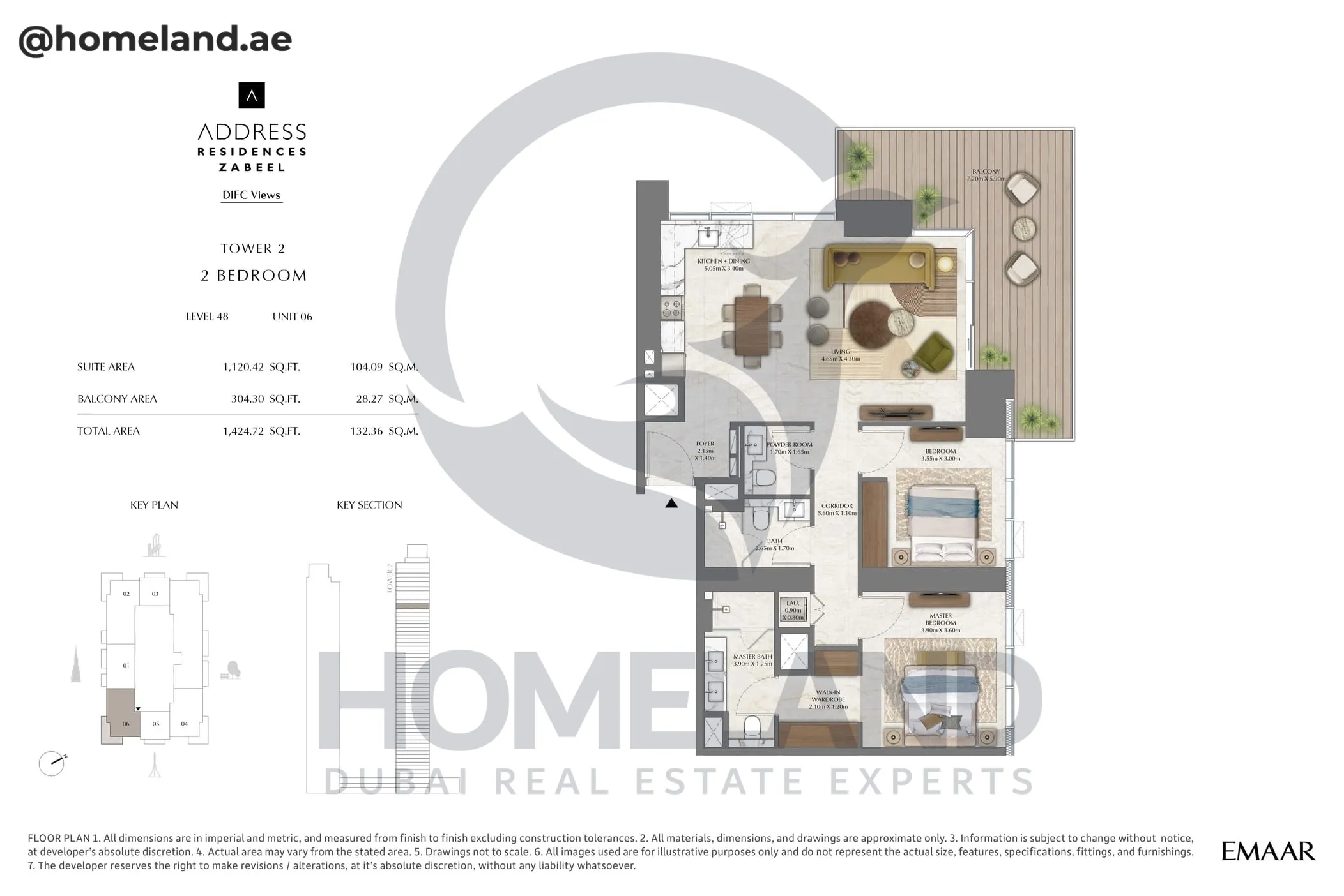 Address Residences Zabeel, Tower 2, 2BR, Level 48, Unit 06, 1424 SQFT
