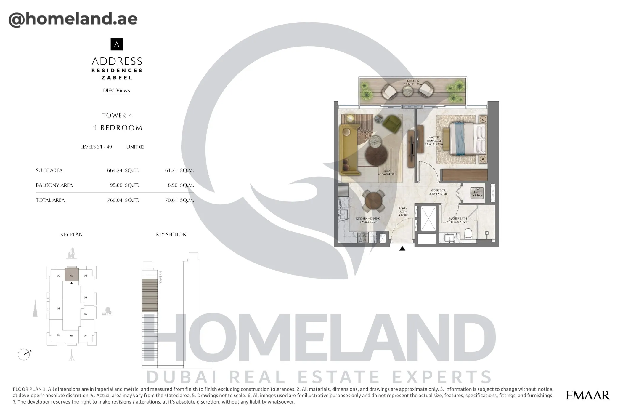 Address Residences Zabeel, Tower 4, 1BR, Level 31-49, Unit 03, 760 SQFT