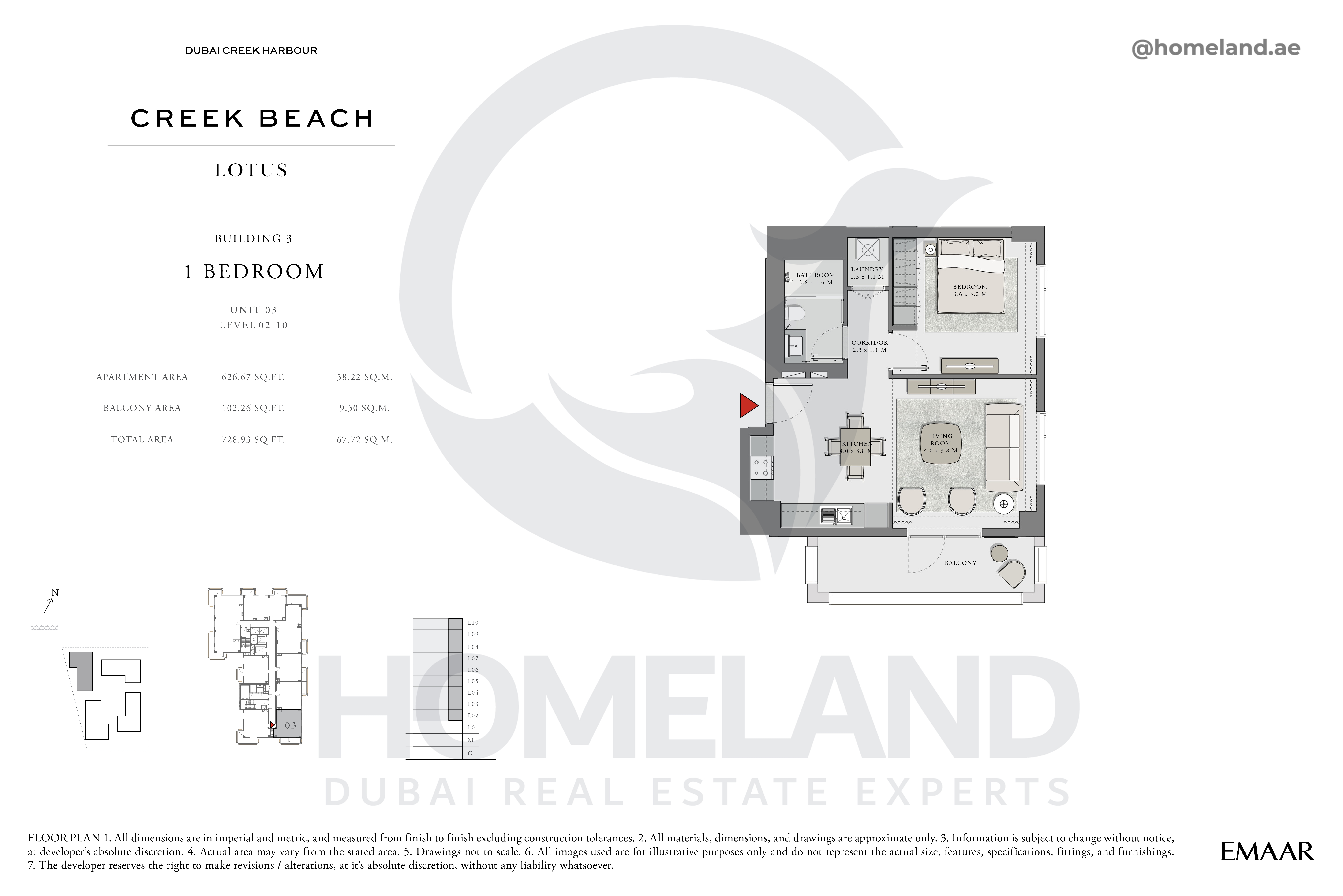Lotus, 1 BR, Unit 03, Level 2-10, 728 SQFT
