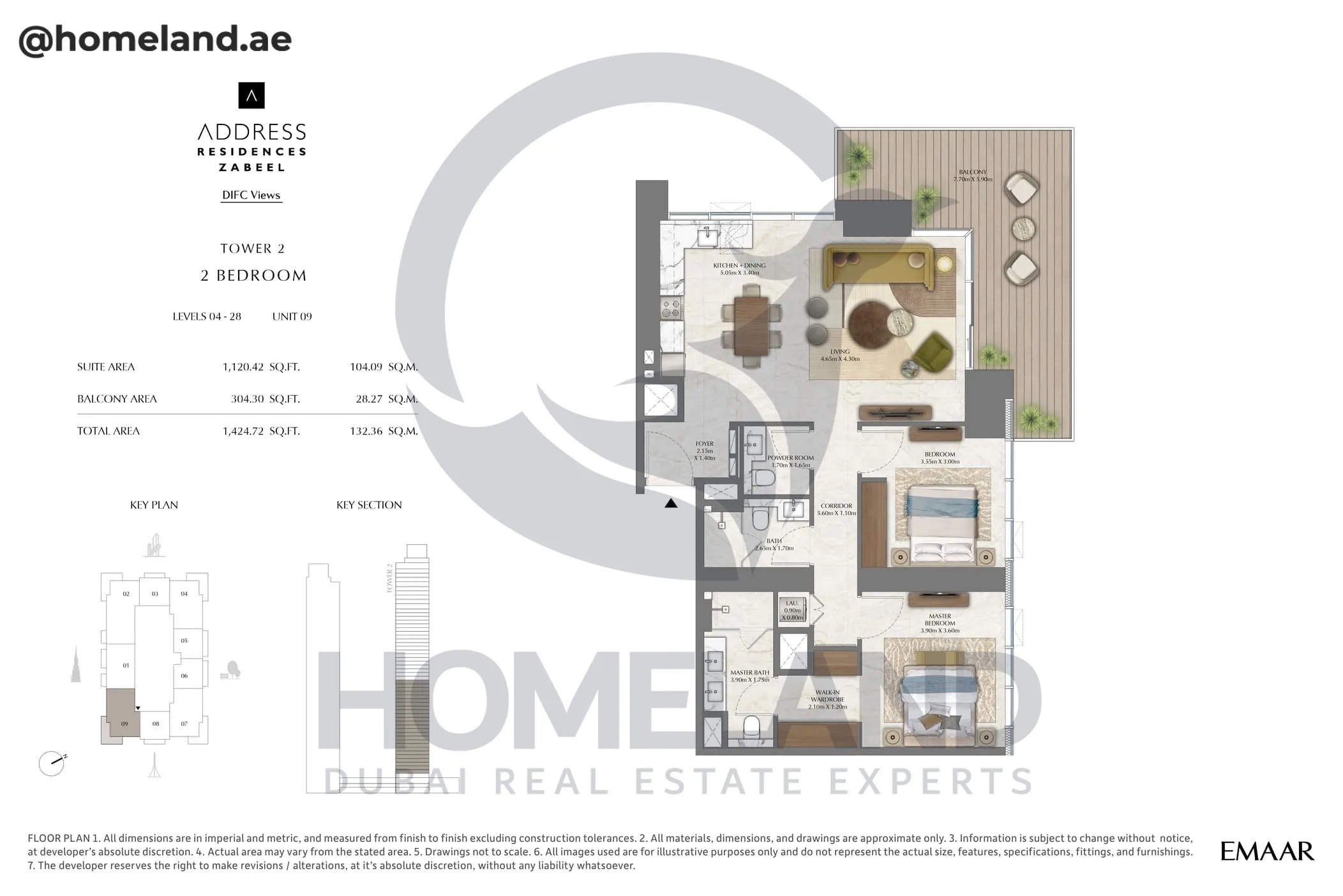 Address Residences Zabeel, Tower 2, 2BR, Level 4-28, Unit 09, 1424 SQFT
