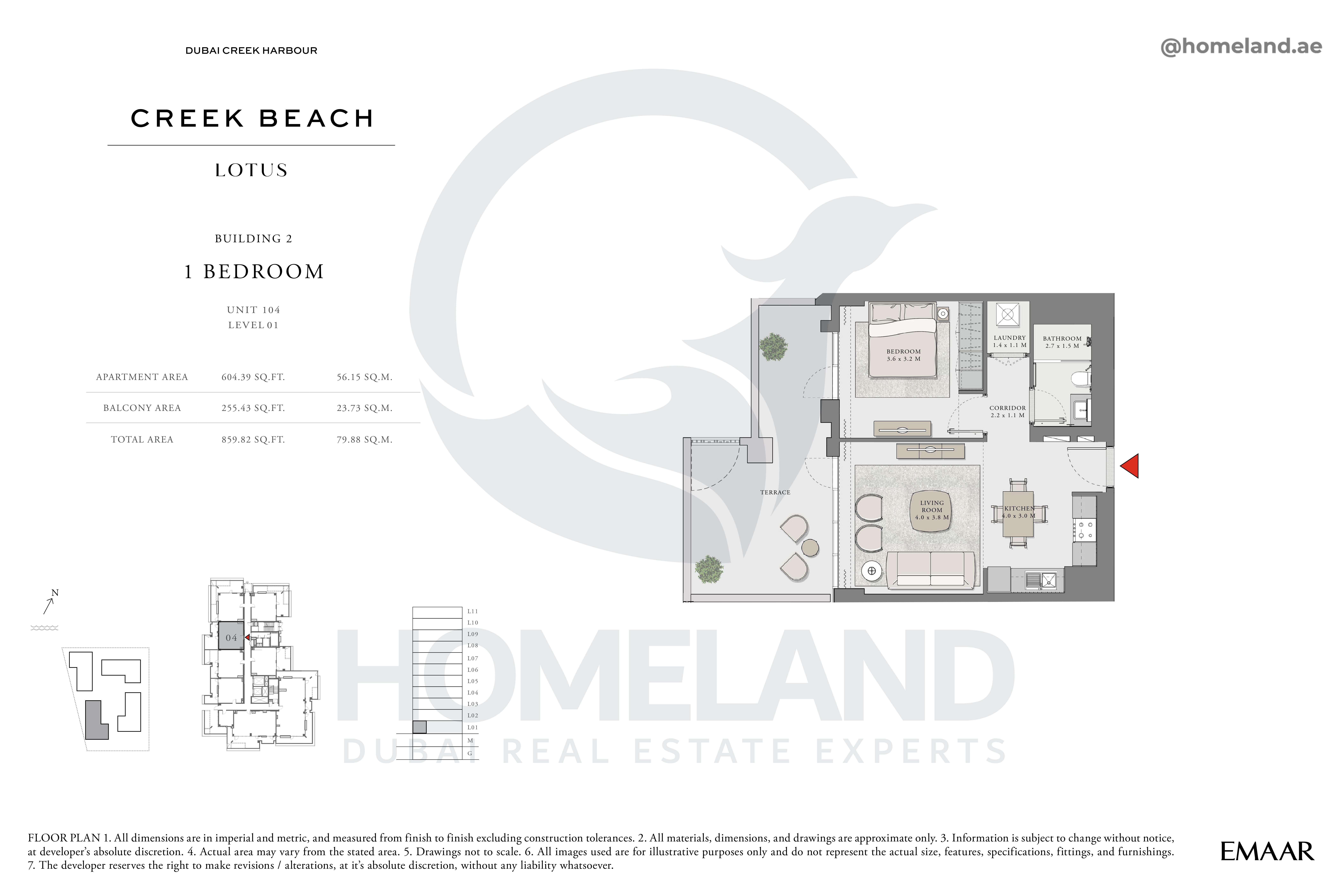 Lotus, 1 BR, Unit 104, Level 1, 859 SQFT