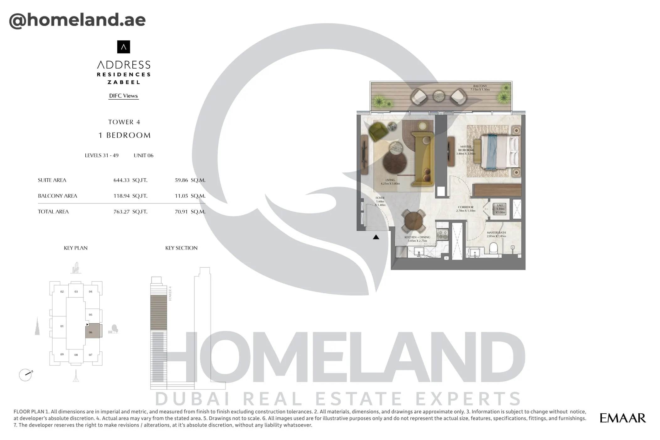 Address Residences Zabeel, Tower 4, 1BR, Level 31-49, Unit 06, 763 SQFT