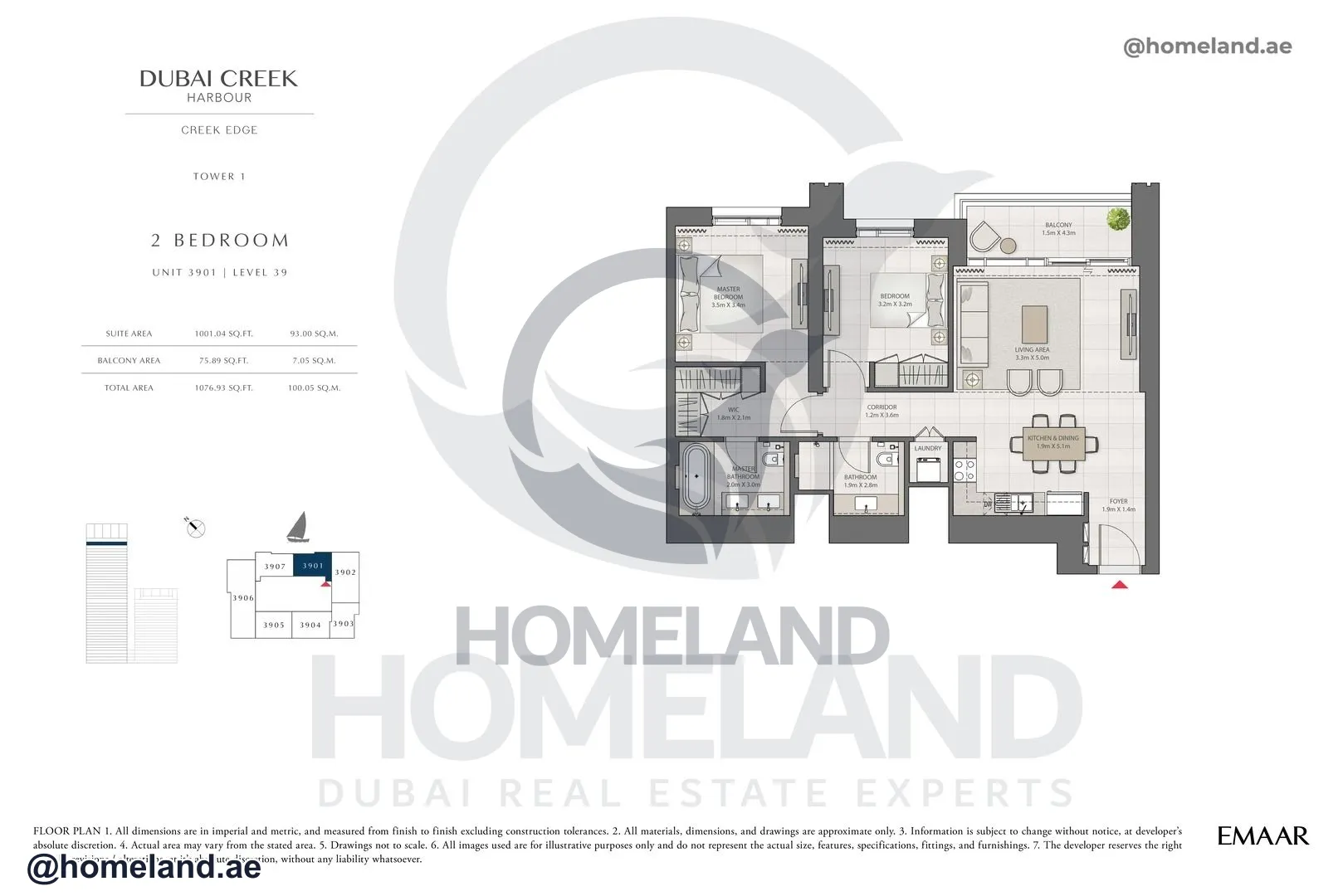 Creek Edge, Tower 1, 2 BR, Unit 3901, Level 39, 1076 SQFT