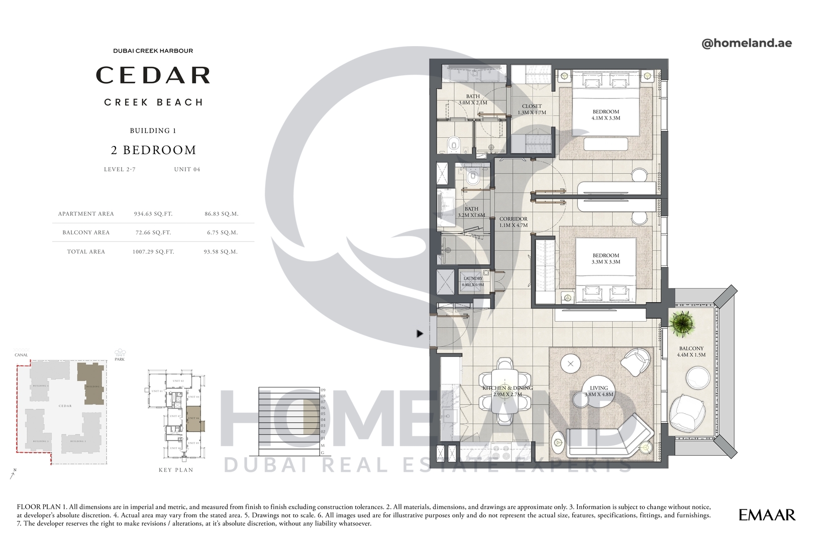 Cedar, Building 1, 2 BR, Level 2-7, Unit 04, 1007 SQFT