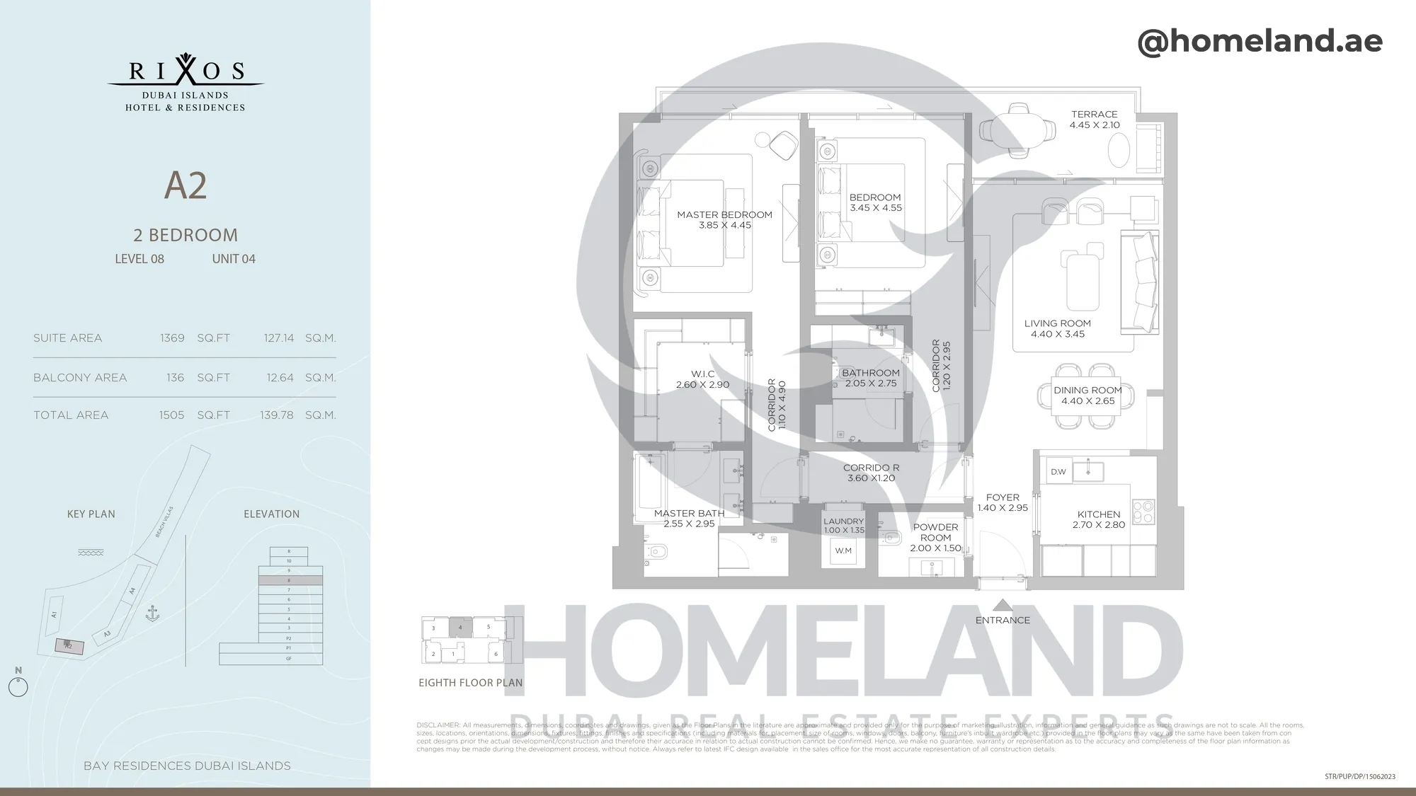 Rixos, A2, 2 BR, Level 8, Unit 04, 1505 SQFT