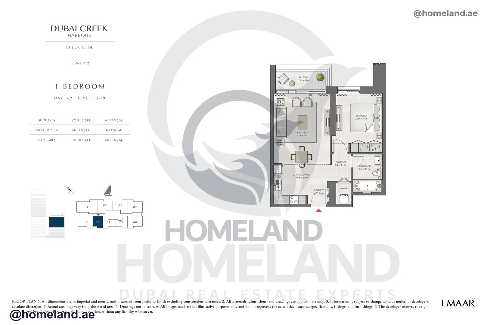 Creek Edge, Tower 2, 1 BR, Unit 02, Level 10-19, 741 SQFT