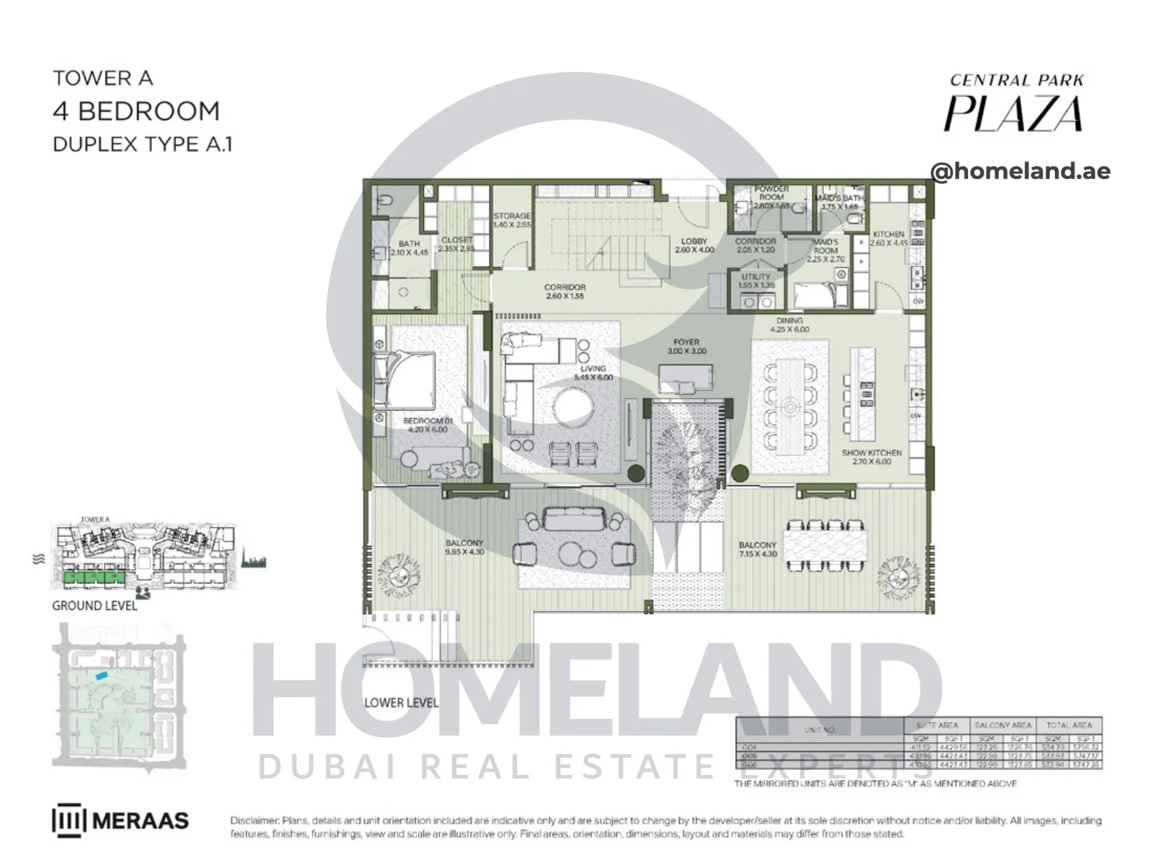 Central Park Plaza, Tower A, 4 BR, Duplex Type A.1, Ground Level, 5747 SQFT