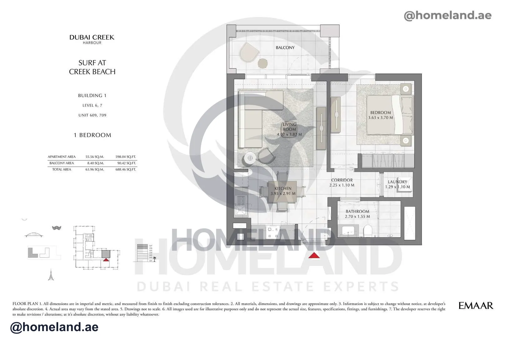 Surf, Building 1, Level 6-7, Unit 609-709, 1 BR, 688 SQFT
