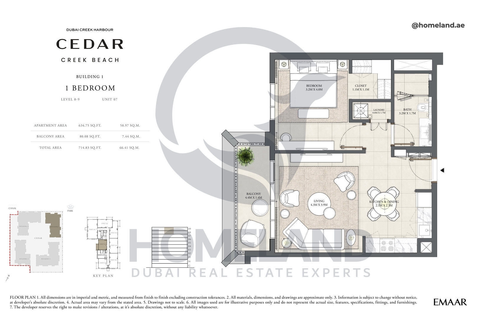 Cedar, Building 1, 1 BR, Level 8-9, Unit 07, 714 SQFT
