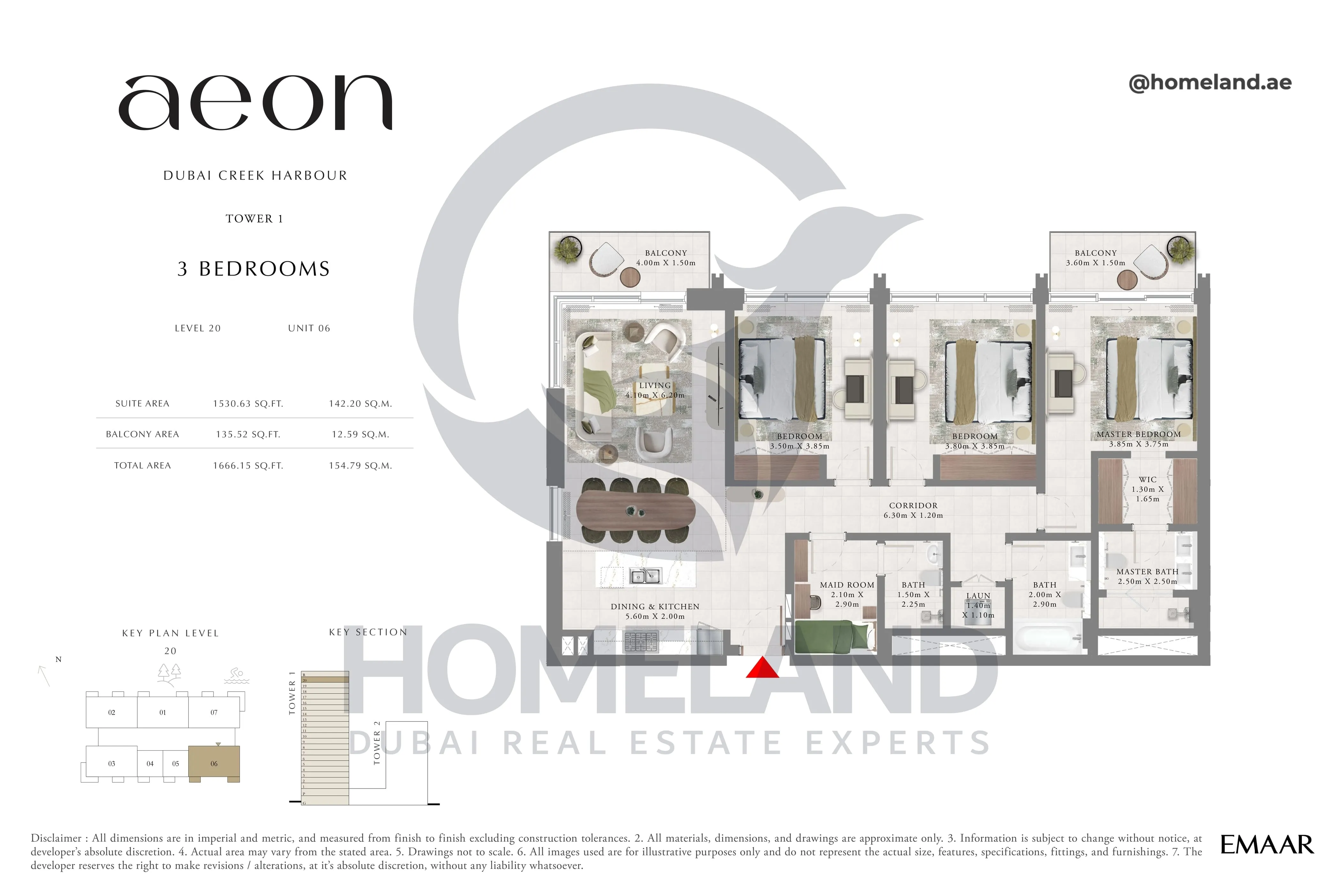 Aeon, Tower 1, 3 BR, Level 20, Unit 06, 1666 SQFT