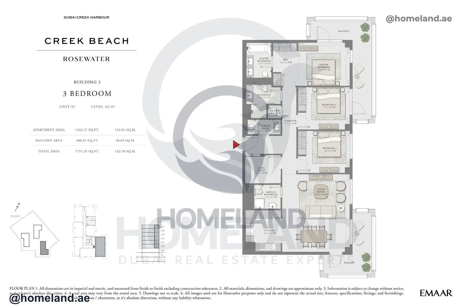 Rosewater, Building 3, 3 BR, Unit 07, Level 2-7, 1751 SQFT