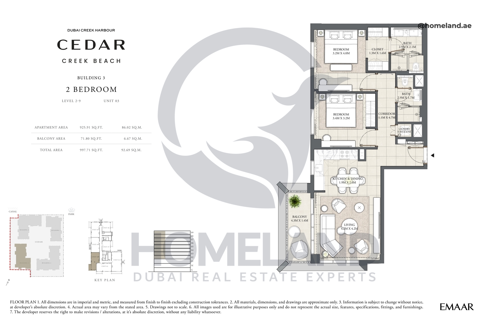 Cedar, Building 3, 2 BR, Level 2-9, Unit 03, 997 SQFT