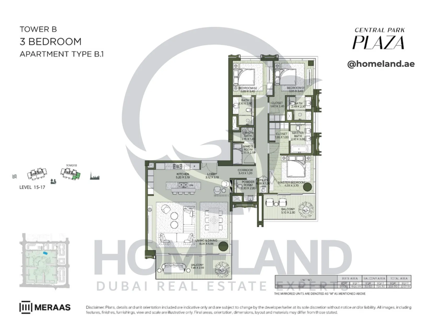 Central Park Plaza, Tower B, 3 BR, Type B.1, Level 15-17, 2257 SQFT