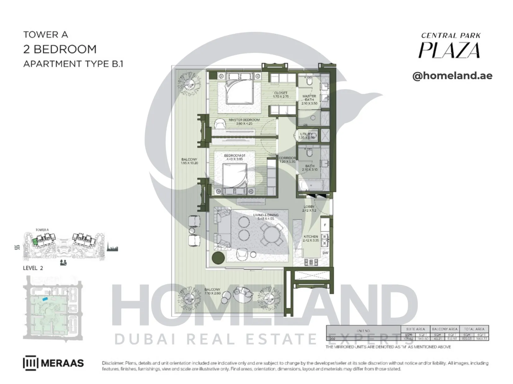 Central Park Plaza, Tower A, 2 BR, Type B.1, Level 2, 1468 SQFT