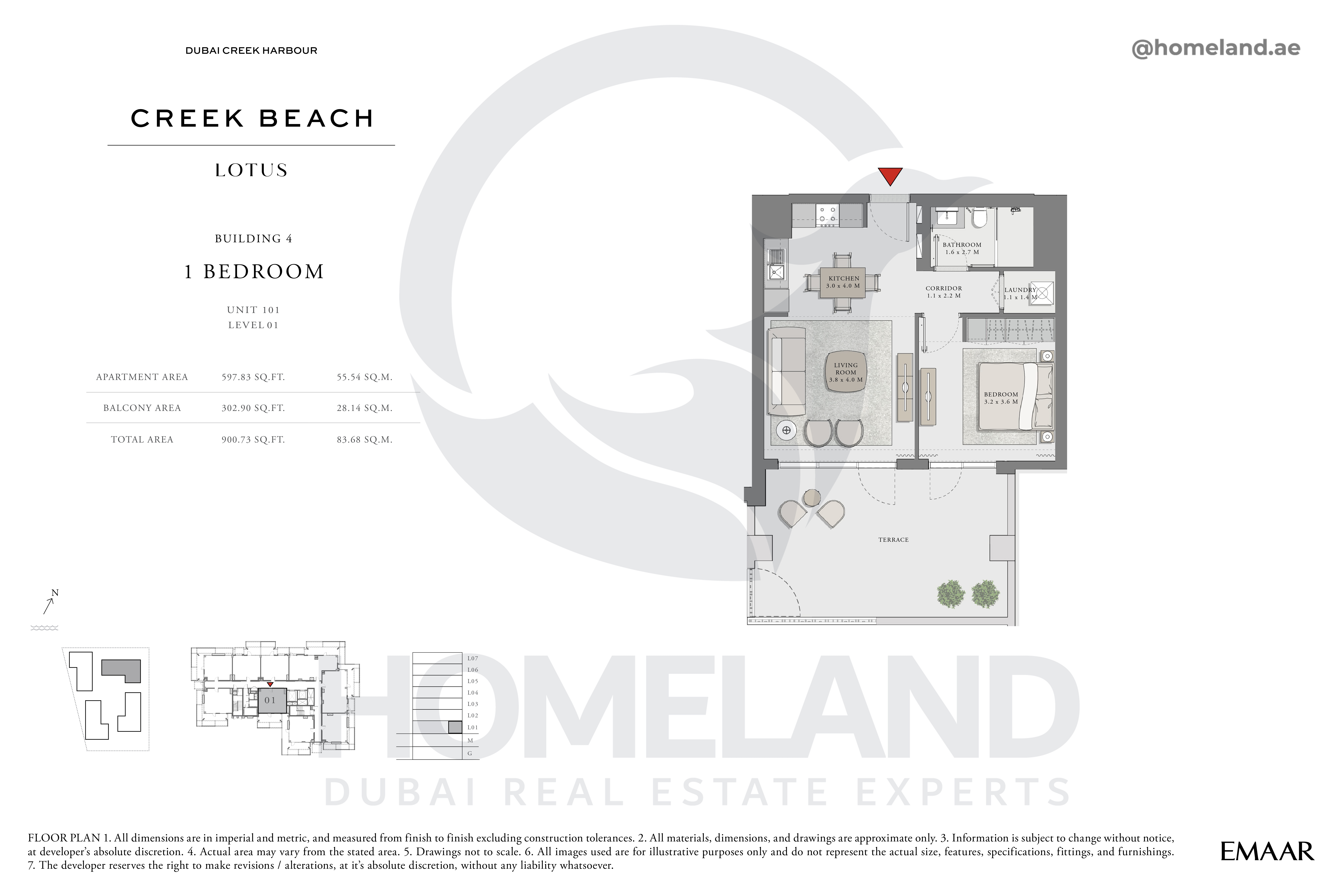 Lotus, 1 BR, Unit 101, Level 1, 980 SQFT