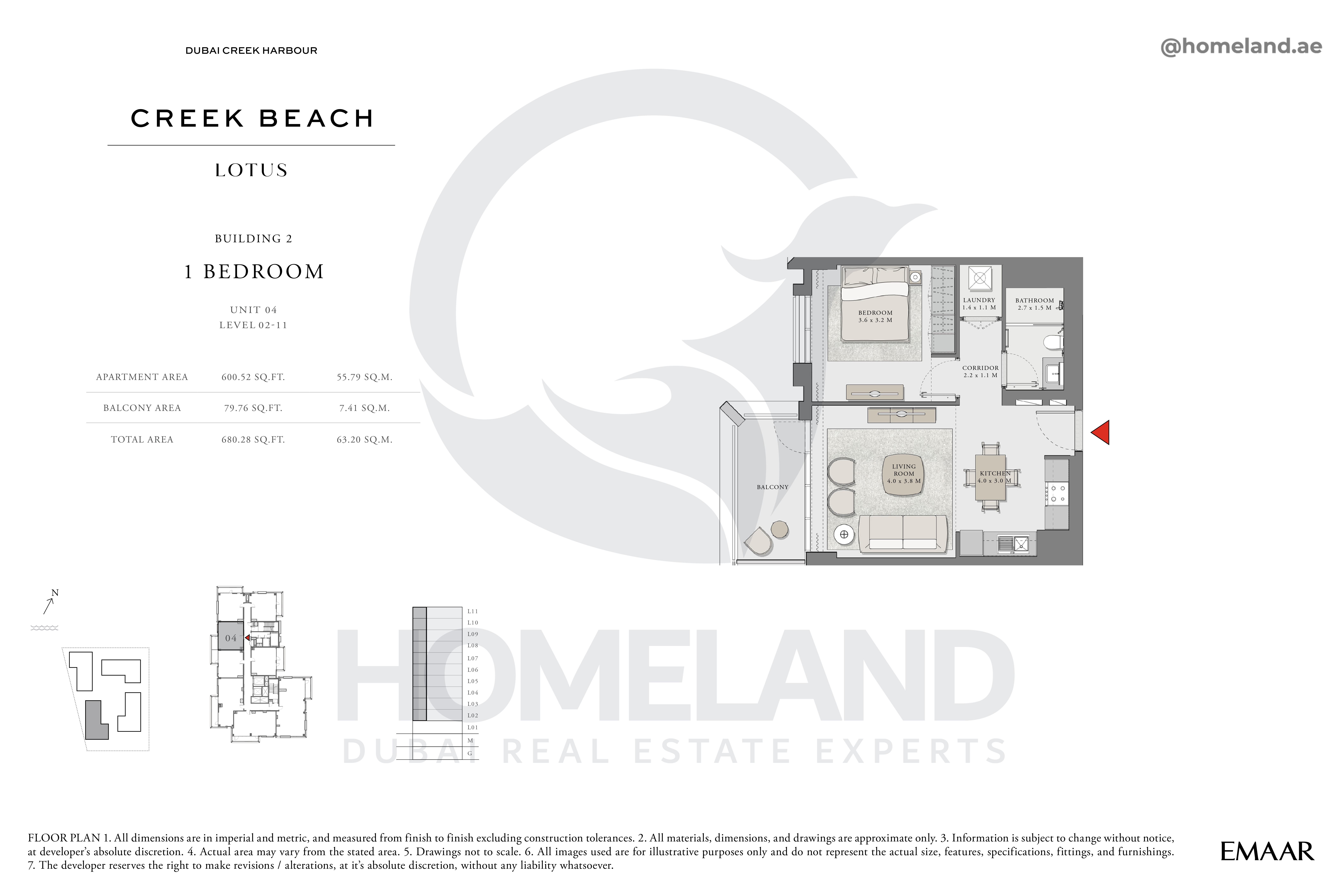 Lotus, 1 BR, Unit 04, Level 2-11, 680 SQFT