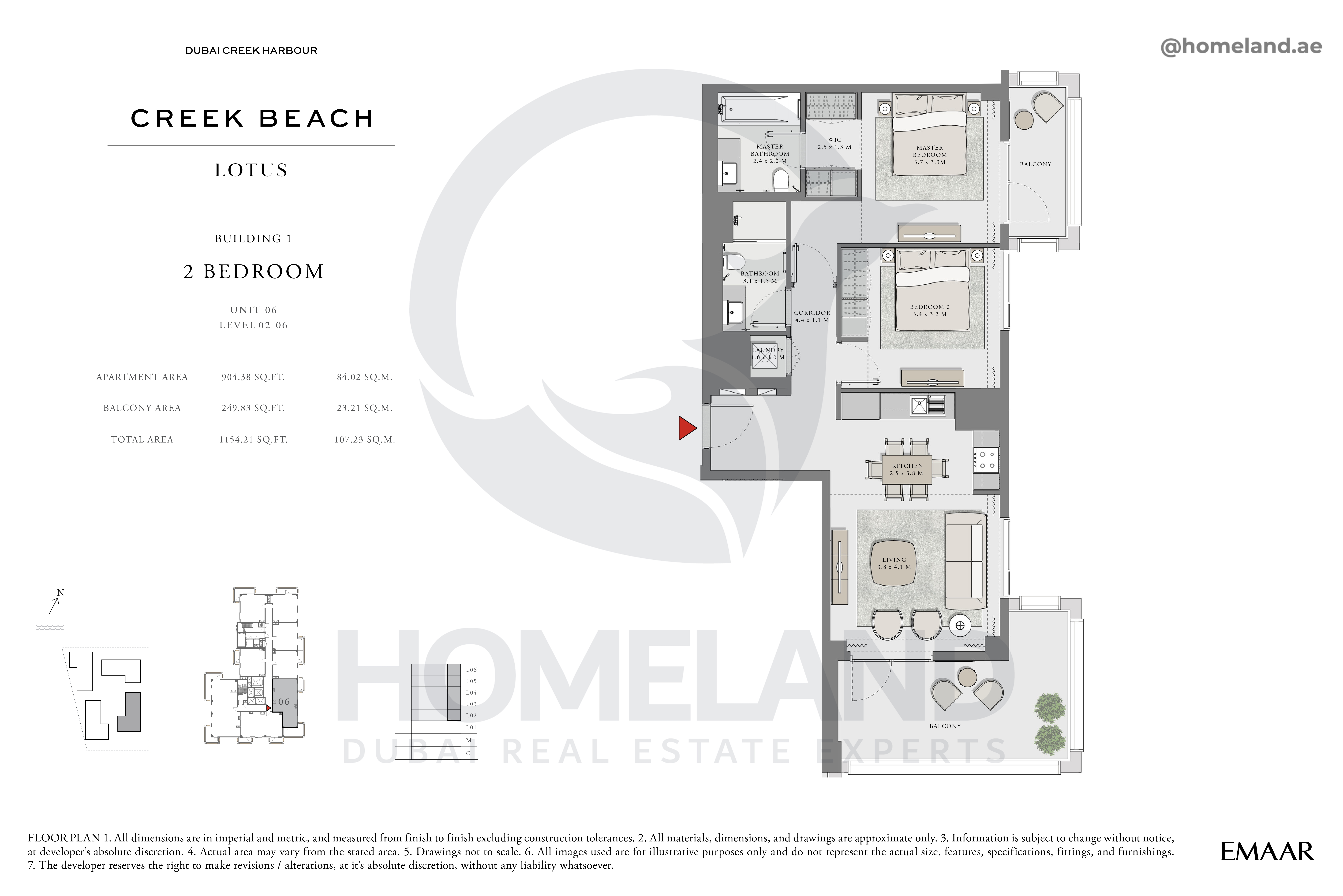 Lotus, 2 BR, Unit 06, Level 2-6, 1154 SQFT