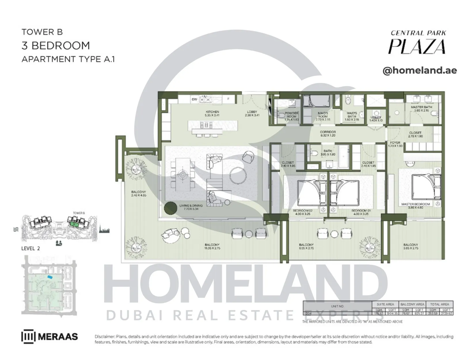 Central Park Plaza, Tower B, 3 BR, Type A.1, Level 2, 2729 SQFT