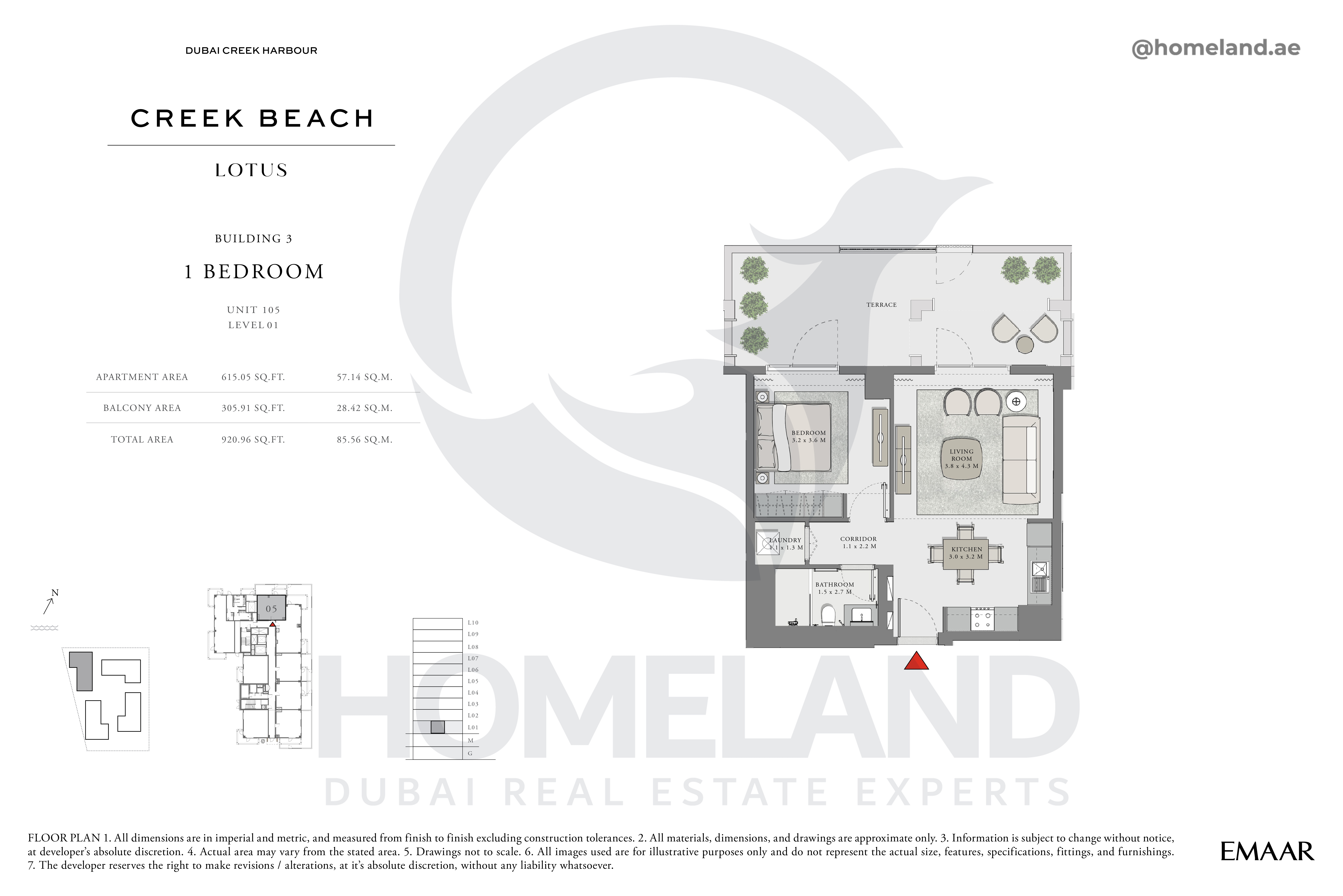 Lotus, 1 BR, Unit 105, Level 1, 920 SQFT