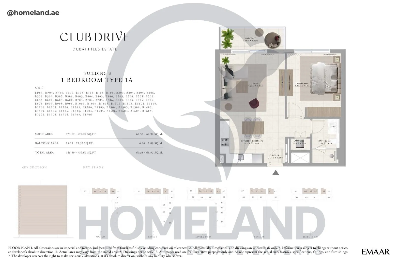 Club Drive, Buidling B, 1 BR, Type 1A, 752 SQFT
