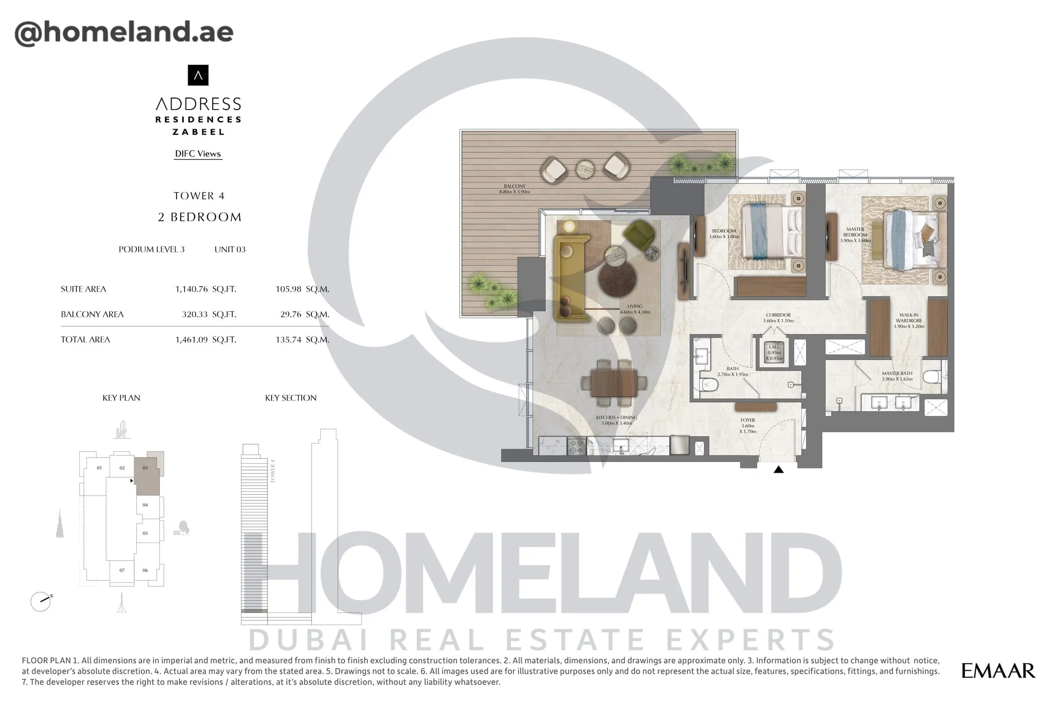 Address Residences Zabeel, Tower 4, 2BR, Podium Level 3, Unit 03, 1461 SQFT