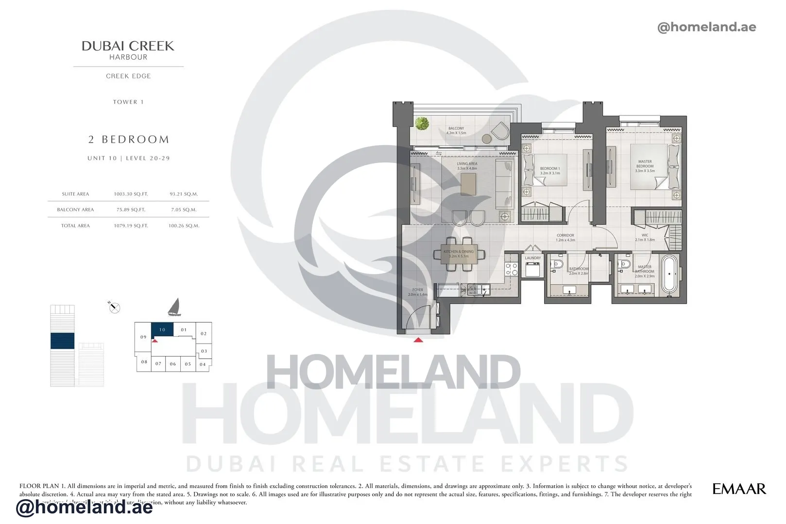 Creek Edge, Tower 1, 2 BR, Unit 10, Level 20-29, 1079 SQFT