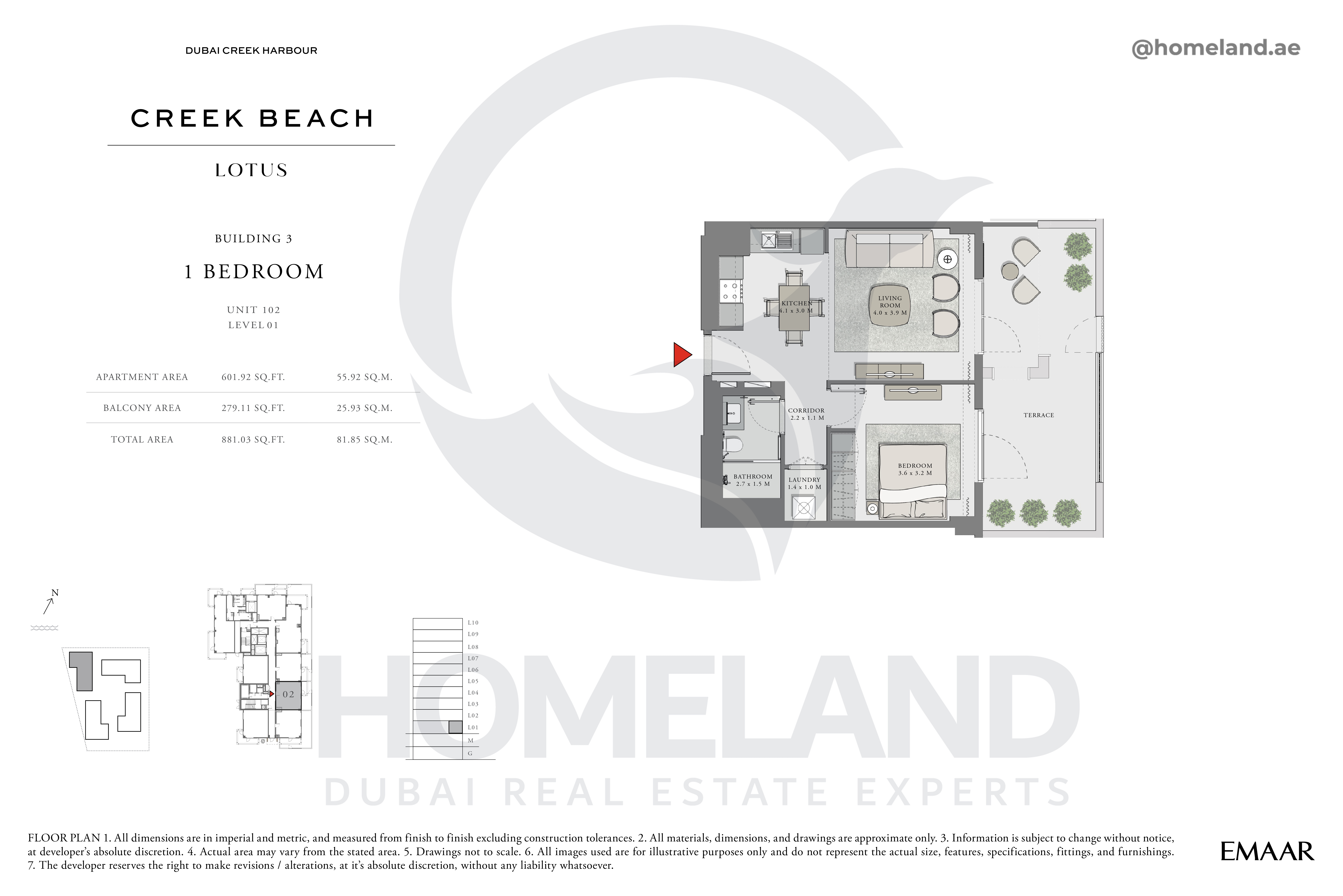 Lotus, 1 BR, Unit 102, Level 1, 881 SQFT