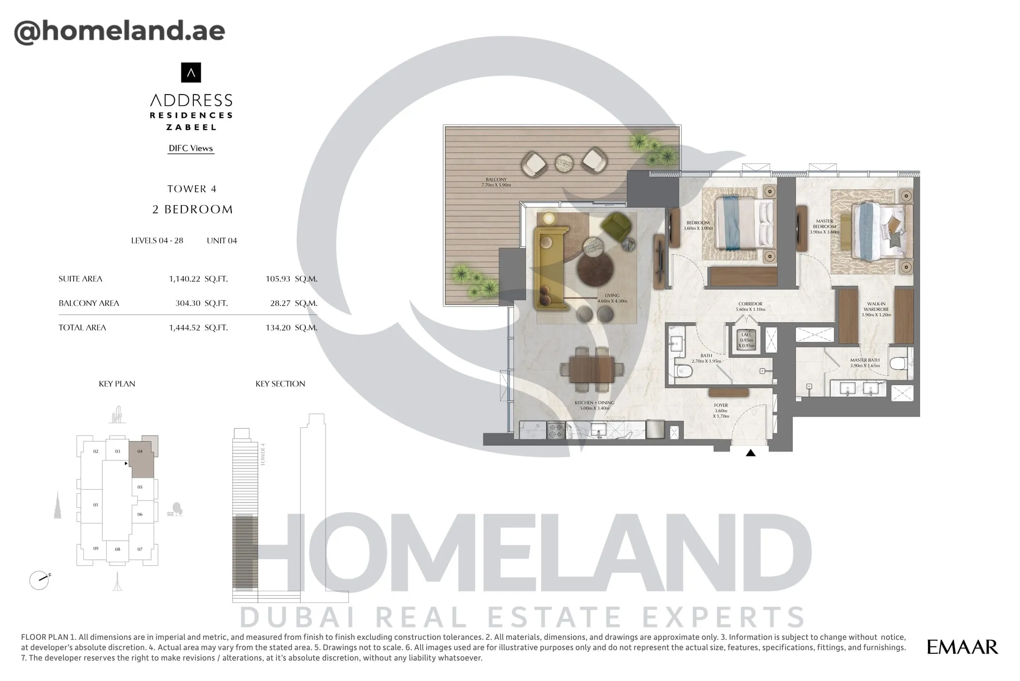 Address Residences Zabeel, Tower 4, 2BR, Level 4-28, Unit 04, 1444 SQFT