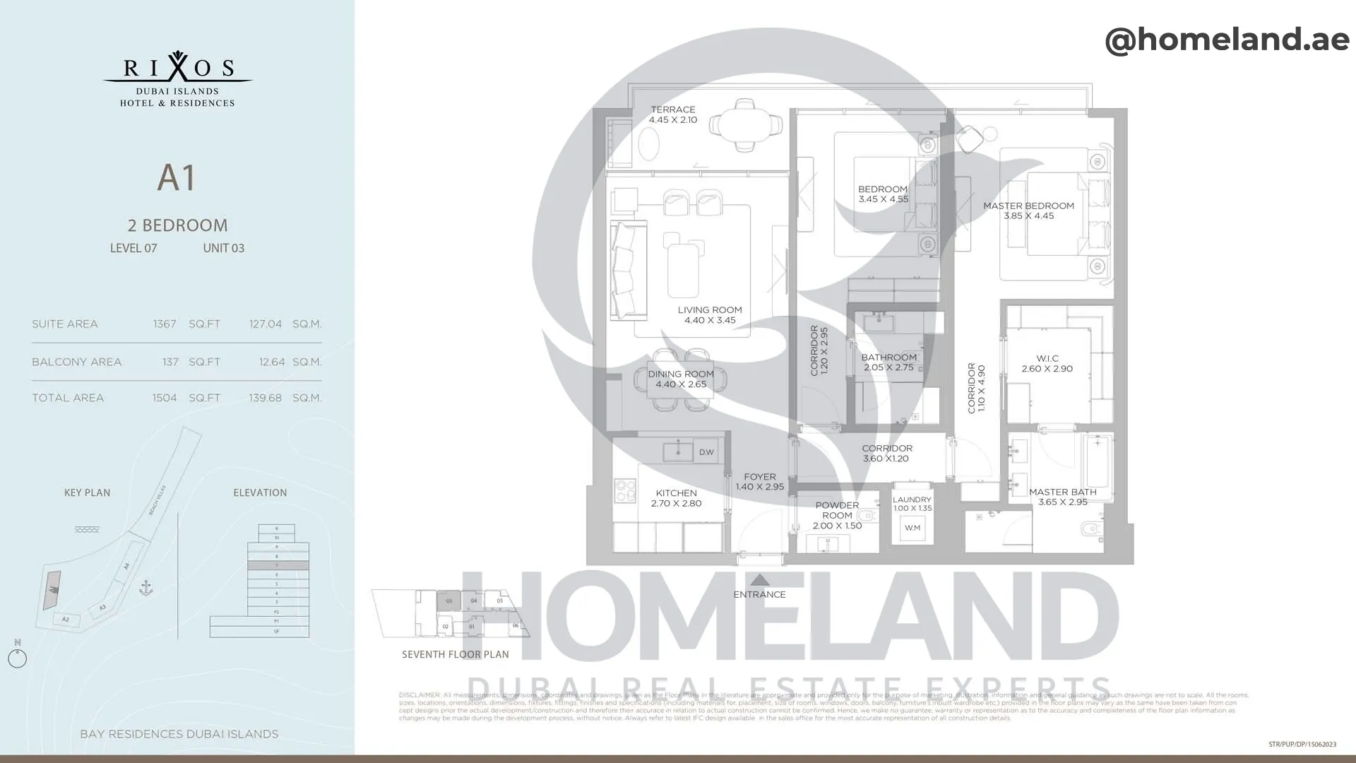 Rixos, A1, 2 BR, Level 7, Unit 03, 1504 SQFT