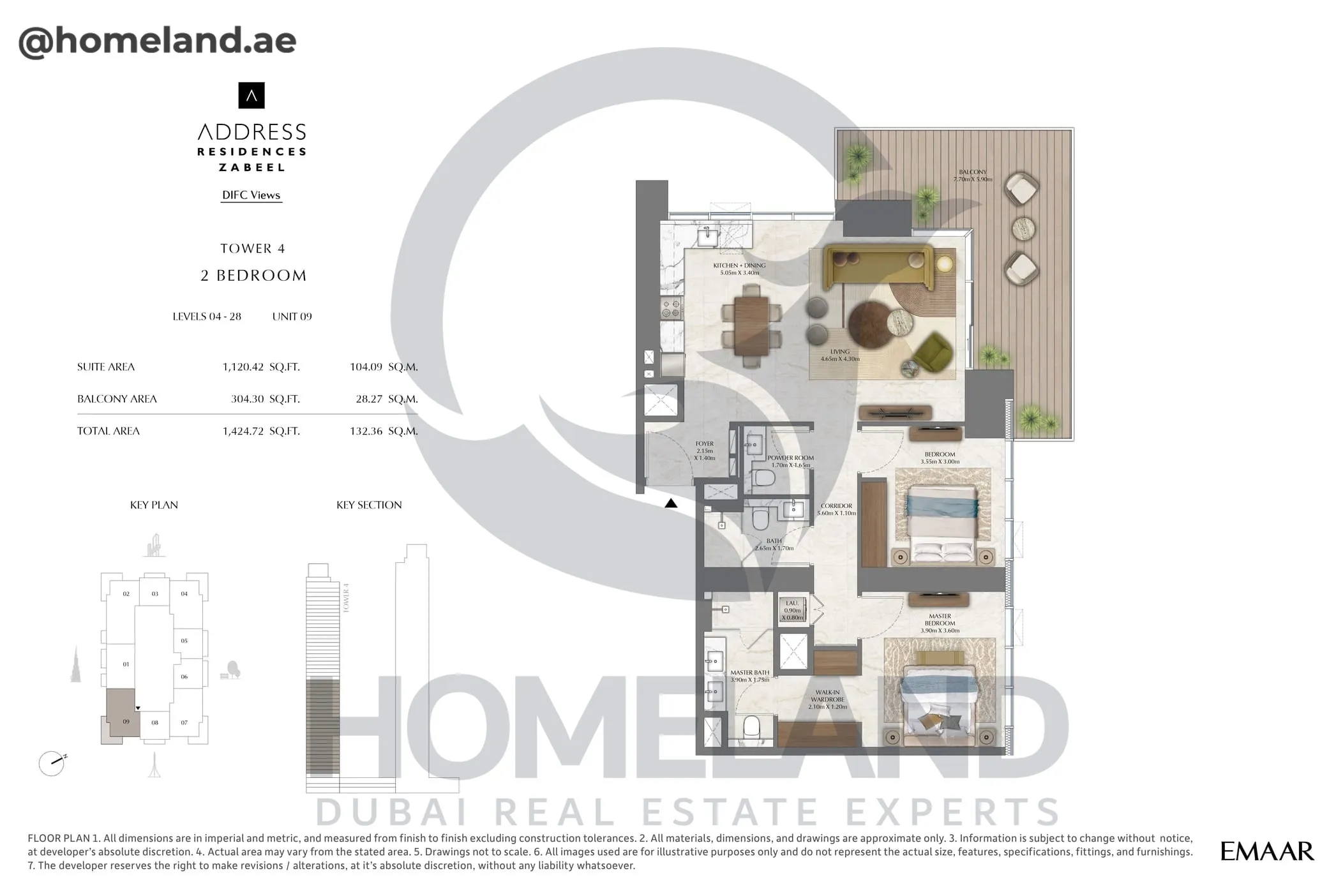 Address Residences Zabeel, Tower 4, 2BR, Level 4-28, Unit 09, 1424 SQFT