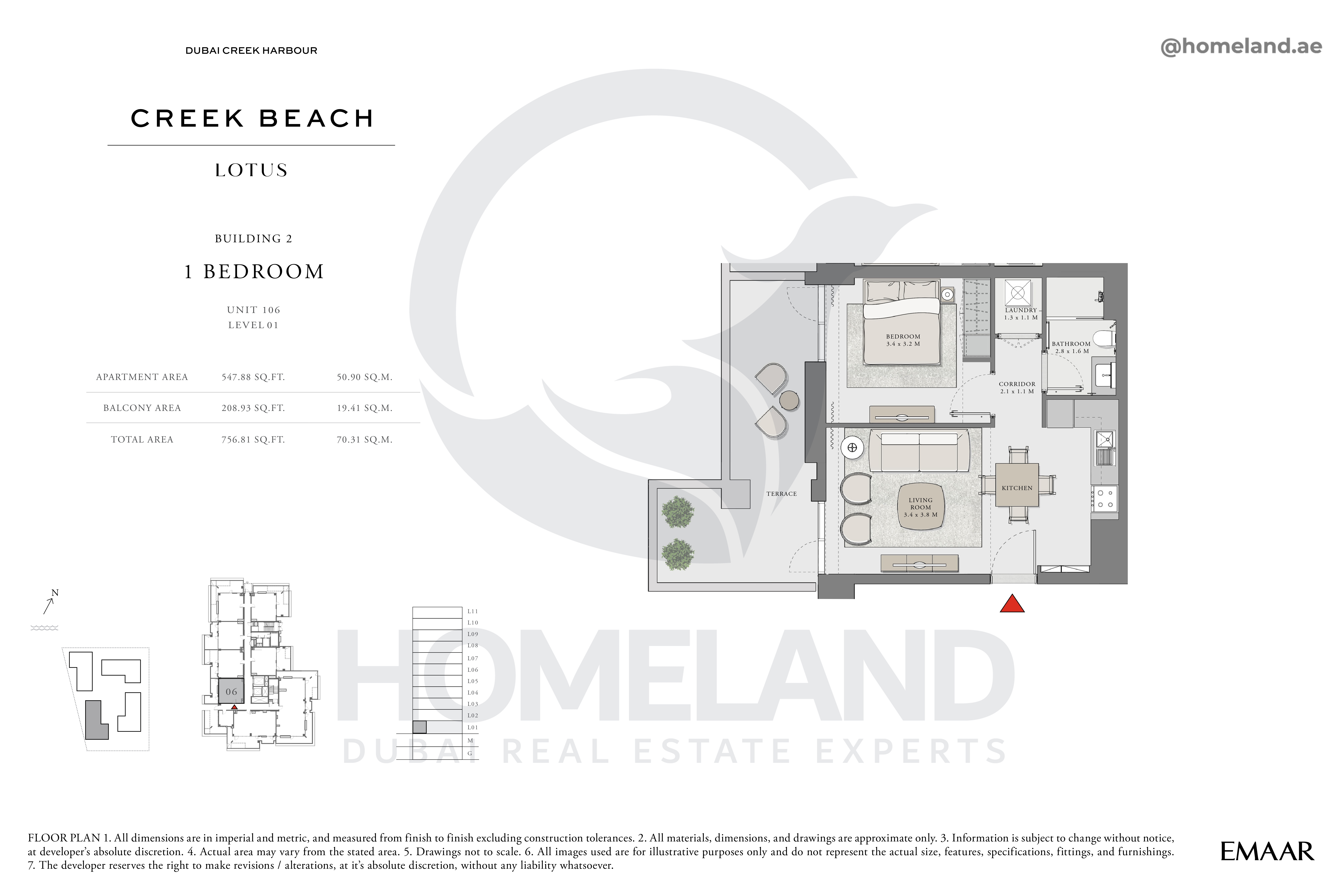 Lotus, 1 BR, Unit 106, Level 1, 756 SQFT