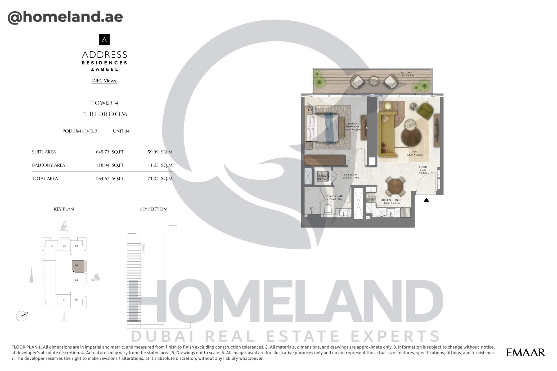 Address Residences Zabeel, Tower 4, 1BR, Podium Level 3, Unit 04, 764 SQFT