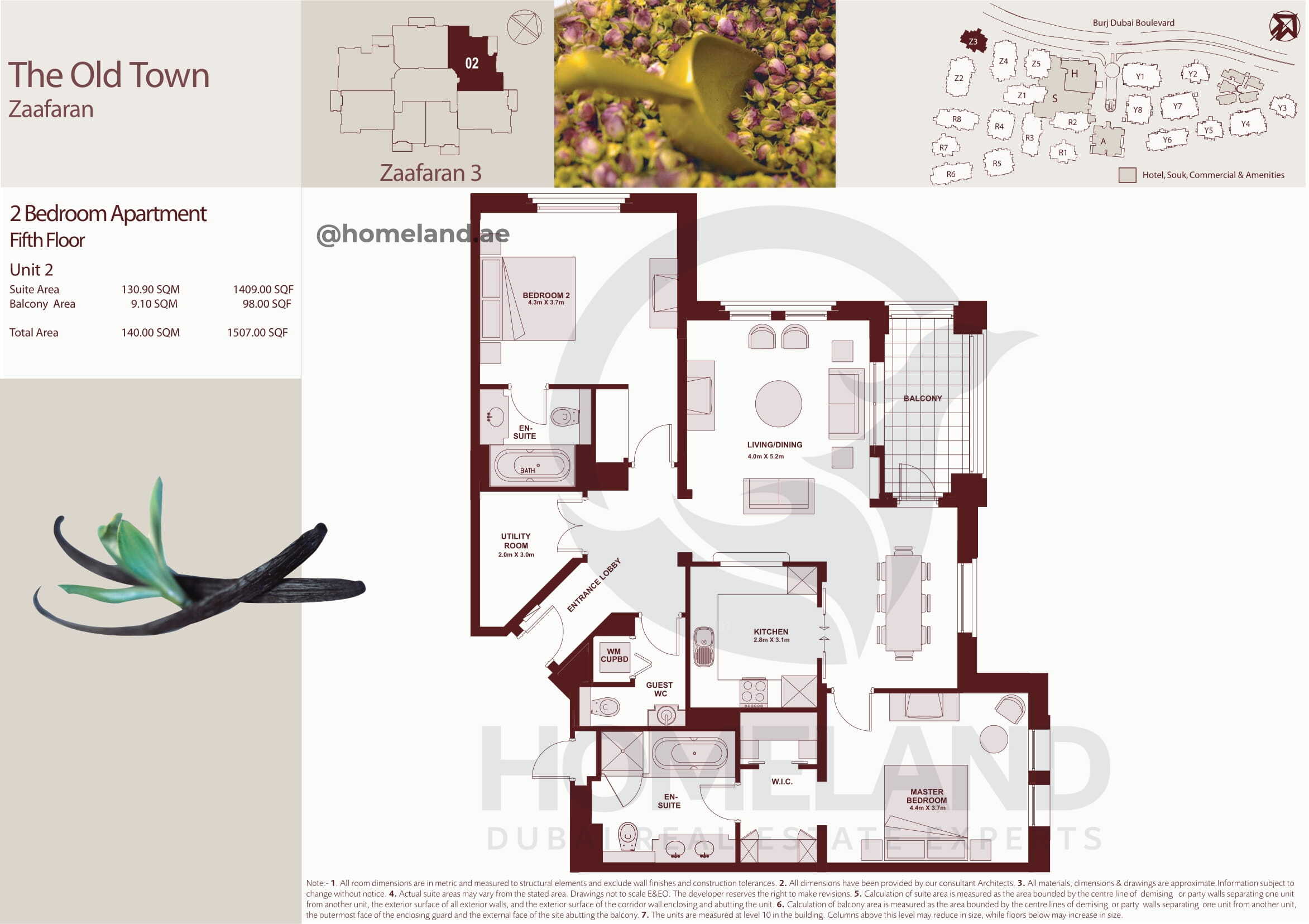 The Old Town Zaafaran 3, Fifth Floor, 2 BR, Unit 2, 1507 SQFT