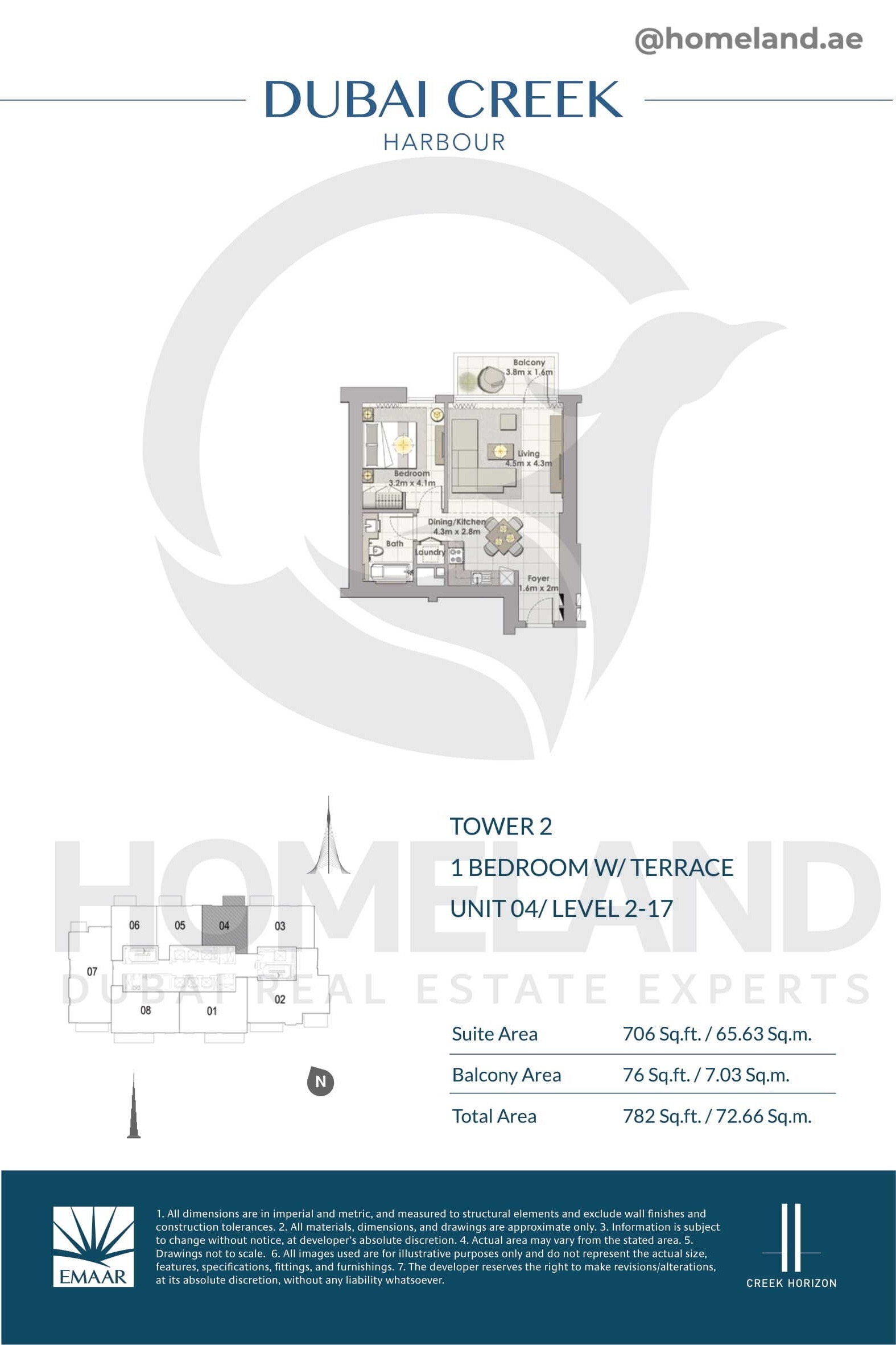 Creek Horizon, Tower 2, 1 BR Terrace, Unit 04, Level 2-17, 782 SQFT