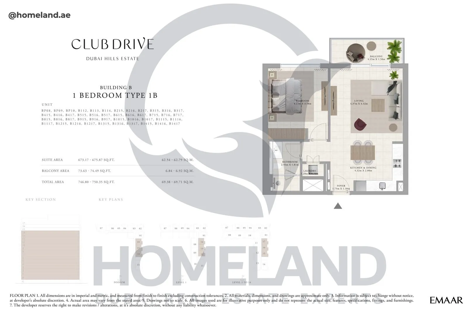 Club Drive, Buidling B, 1 BR, Type 1B, 750 SQFT
