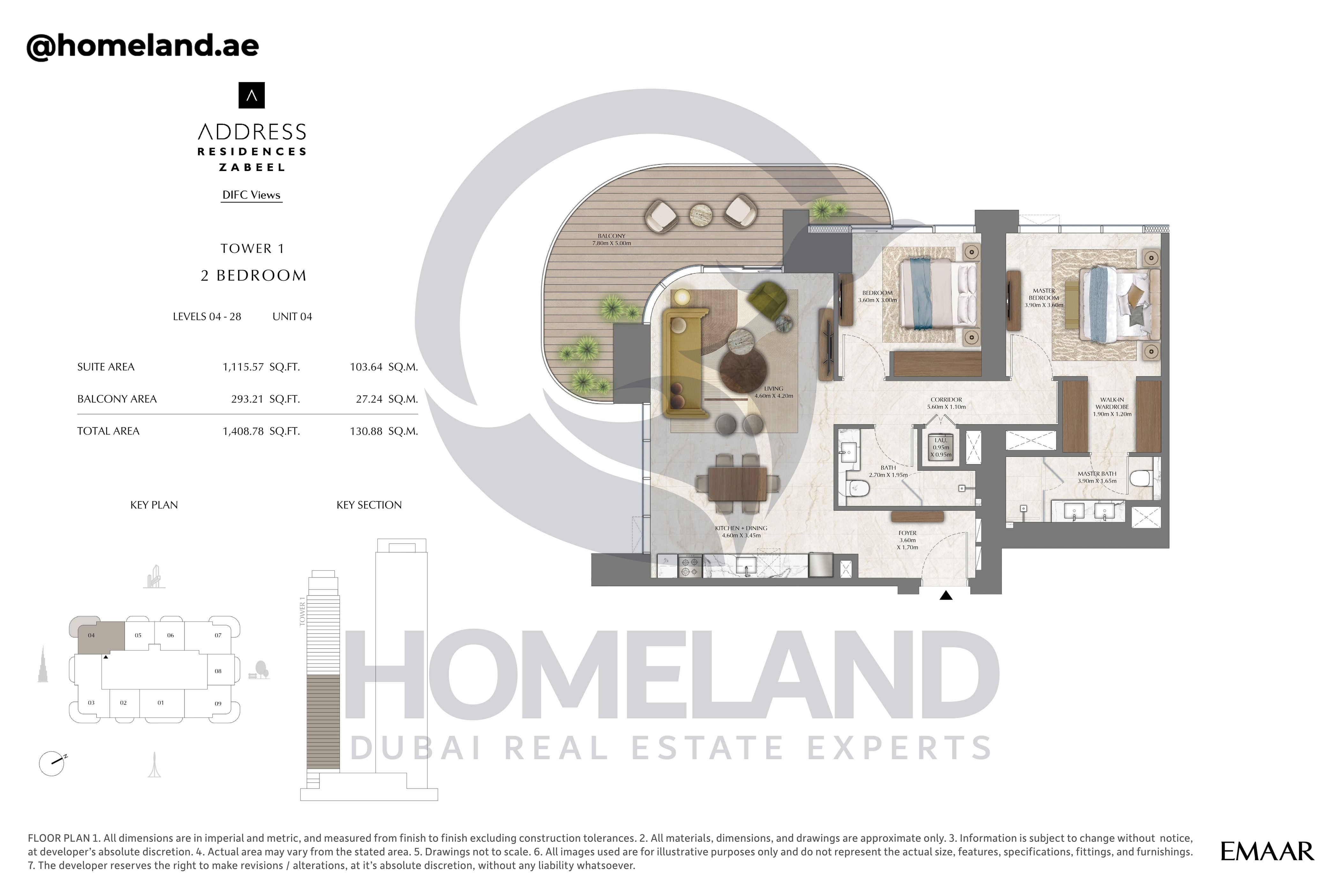 Address Residences Zabeel, Tower 1, 2BR, Level 4-28, Unit 04, 1408 SQFT