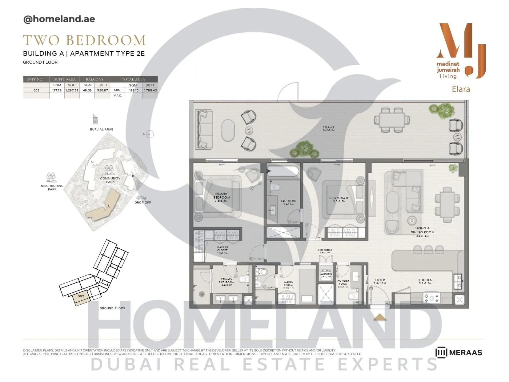 Elara, Building A, Type 2E, 2 BR, Unit G02, Ground Floor, 1788 SQFT