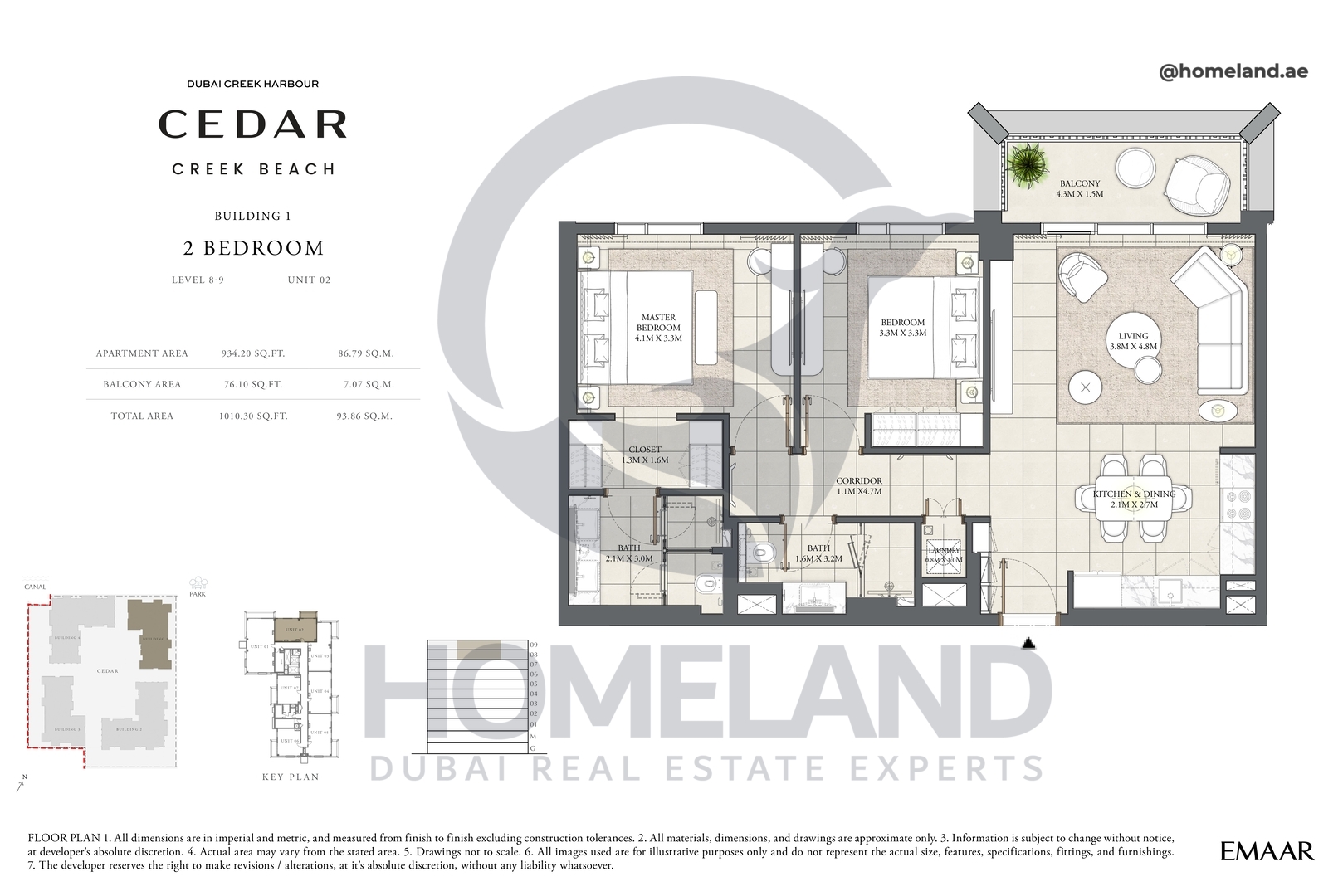 Cedar, Building 1, 2 BR, Level 8-9, Unit 02, 1010 SQFT
