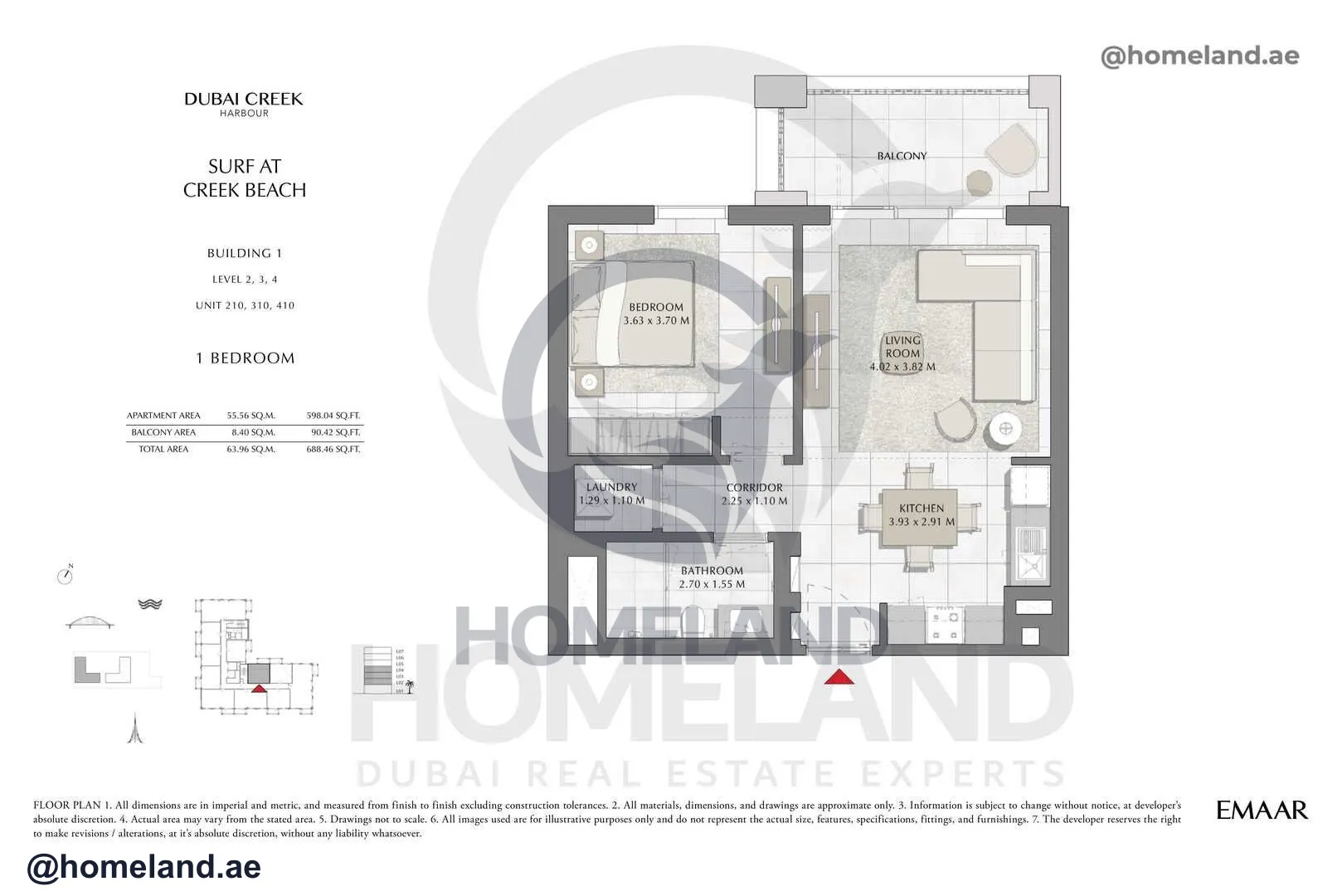 Surf, Building 1, Level 2-3-4, Unit 210-310-410, 1 BR, 688 SQFT