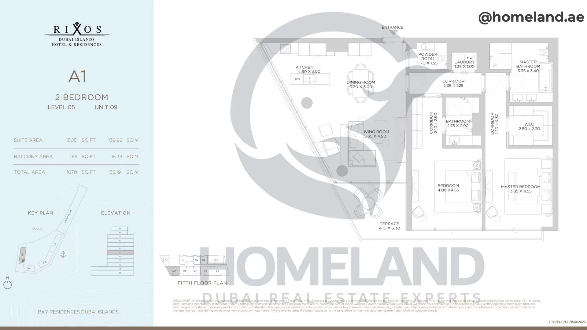 Rixos, A1, 2 BR, Level 5, Unit 09, 1670 SQFT