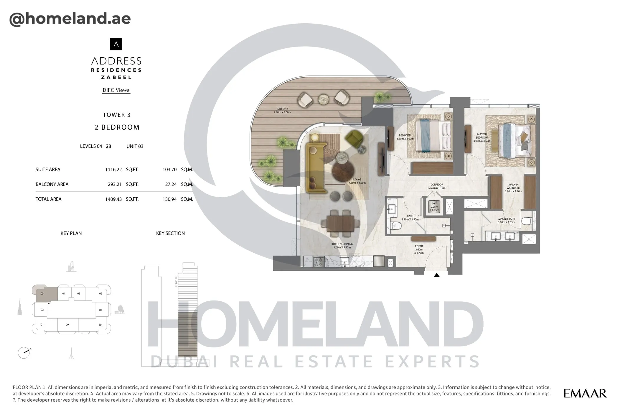 Address Residences Zabeel, Tower 3, 2BR, Level 4-28, Unit 03, 1409 SQFT