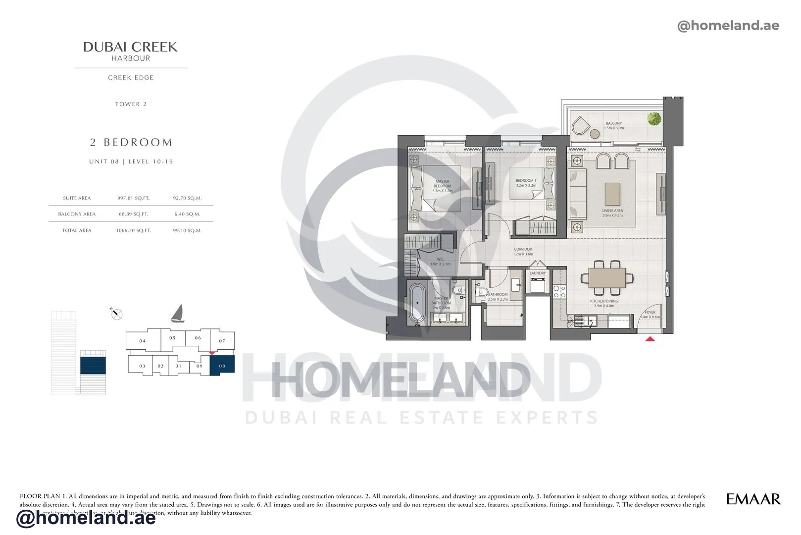 Creek Edge, Tower 2, 2 BR, Unit 08, Level 10-19, 106 SQFT