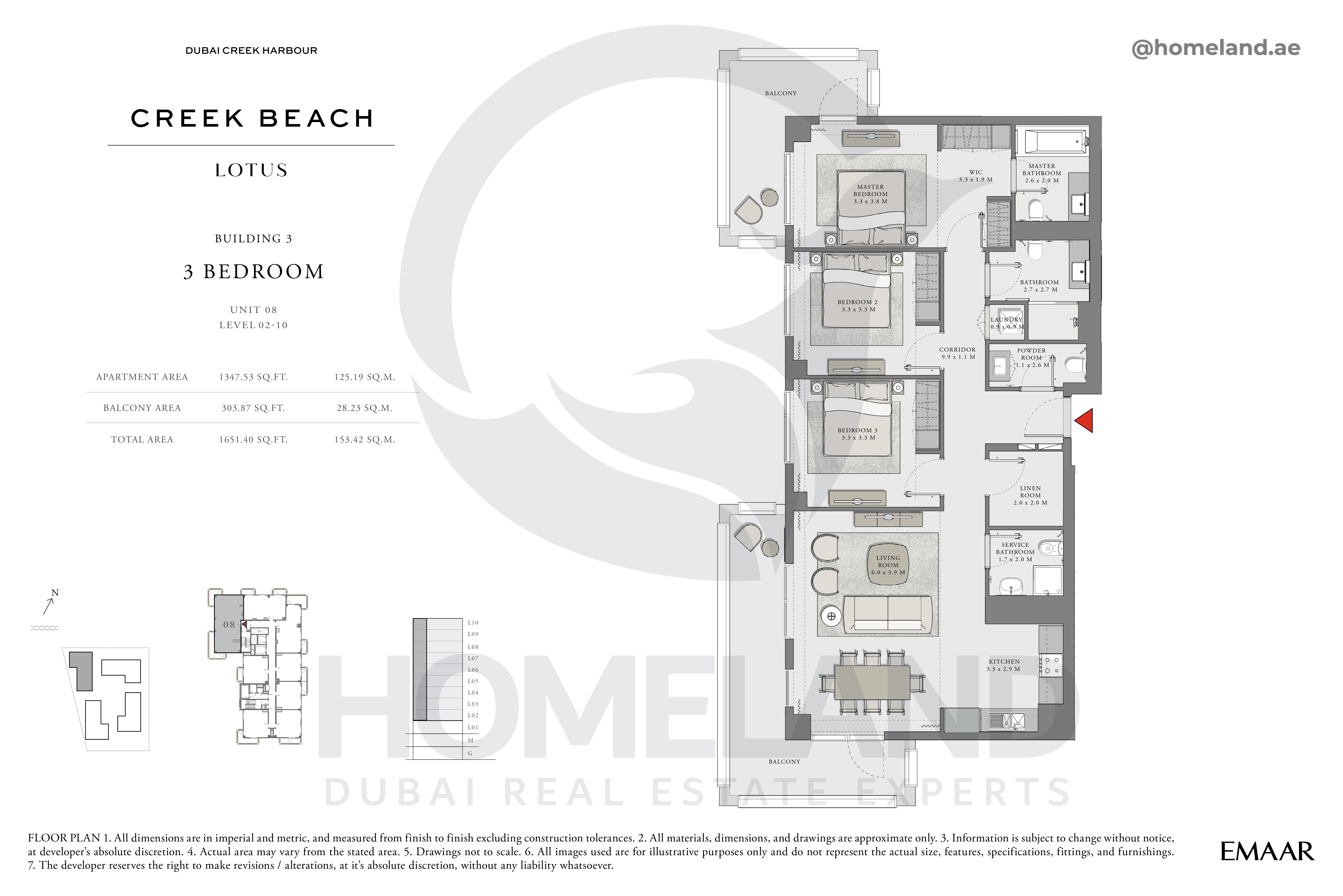 Lotus, 3 BR, Unit 08, Level 2-10, 1651 SQFT